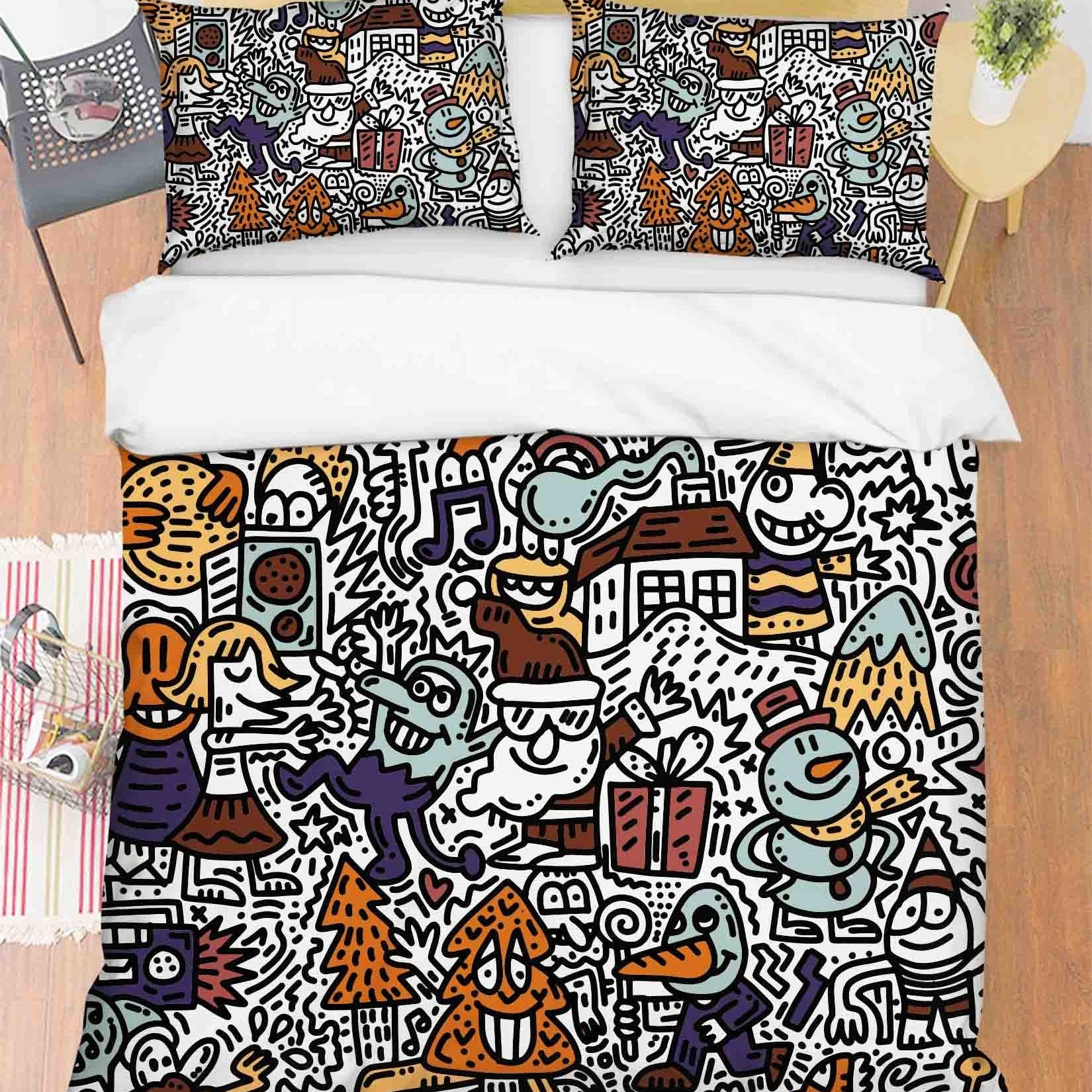 3D Abstract Illustration Art Doodle Quilt Cover Set Bedding Set Duvet Cover Pillowcases 90- Jess Art Decoration