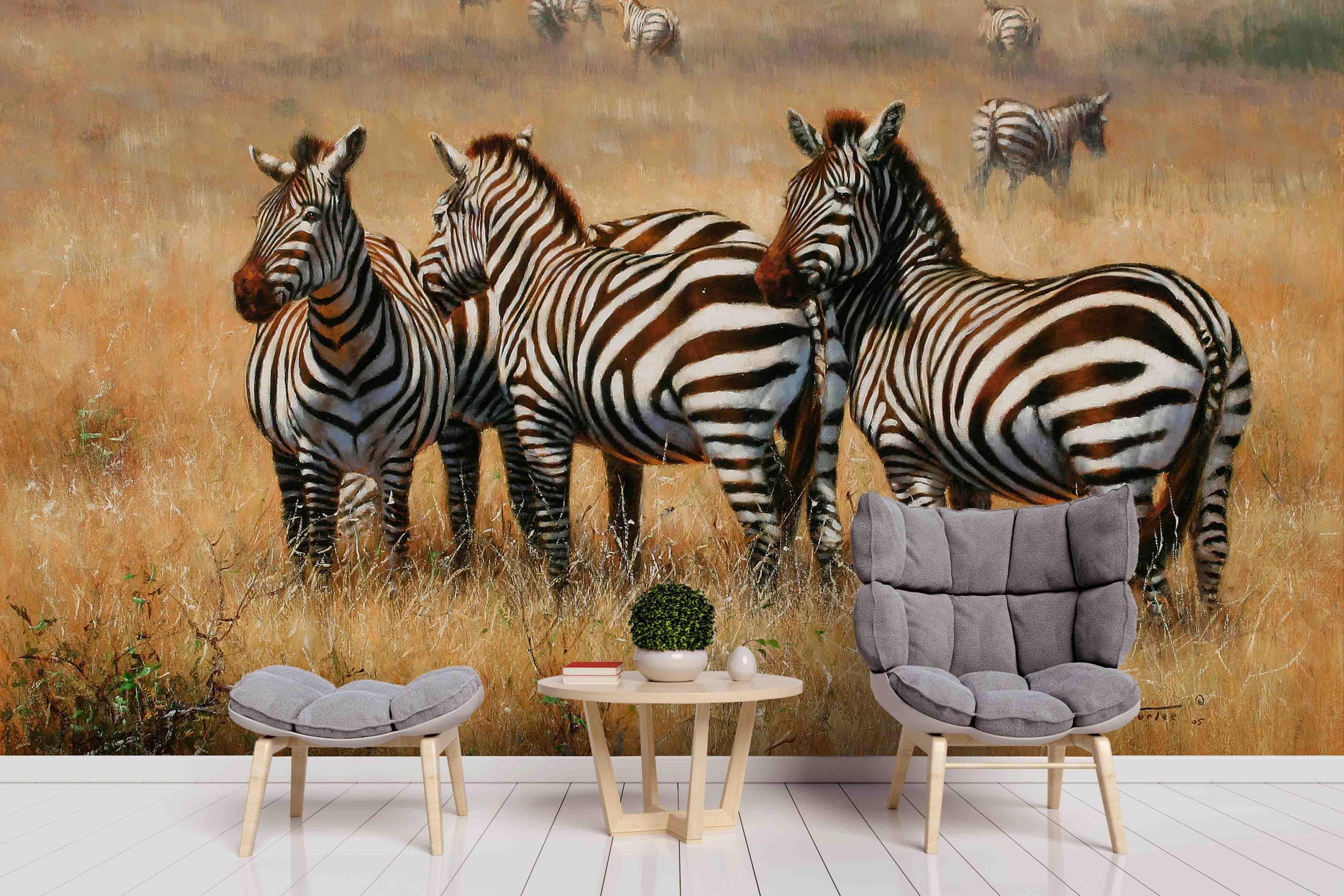 3D African Steppe Zebra Wall Mural Wallpaper 07- Jess Art Decoration