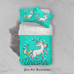 3D Green Unicorn Quilt Cover Set Bedding Set Pillowcases 03- Jess Art Decoration