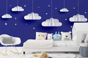3D Blue Sky Cloud Star Papercut Style Background Wall Mural Wallpaper LXL- Jess Art Decoration