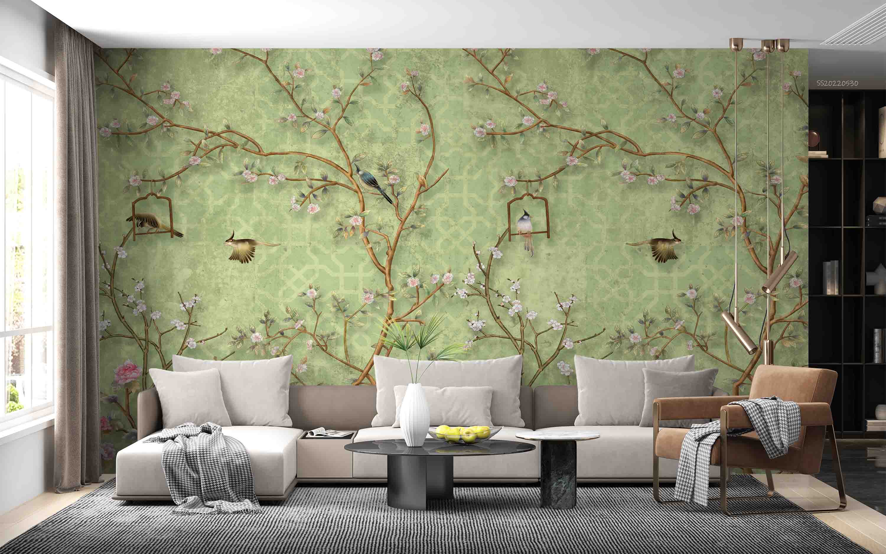 3D Chinese Branch Floral Bird Wall Mural Wallpaper GD 19- Jess Art Decoration