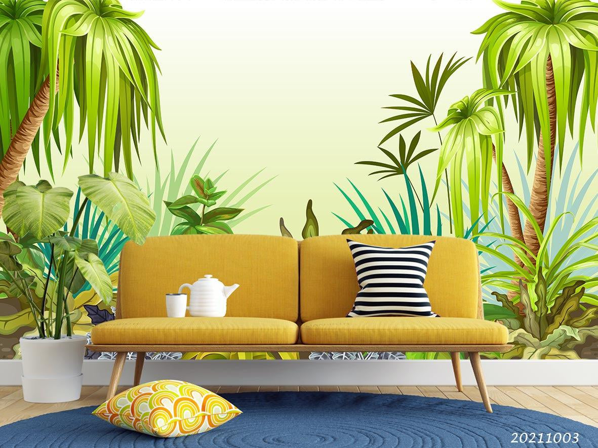 3D Tropical Jungle Coconut Tree Wall Mural Wallpaper LQH 549- Jess Art Decoration