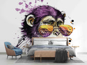 3D Monkey Sunglasses playful monkey portrait mural wall mural wallpaper for kids room