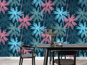 3D Hand Drawn Blue Pink Palm Tree Wall Mural Wallpaper LQH 53- Jess Art Decoration