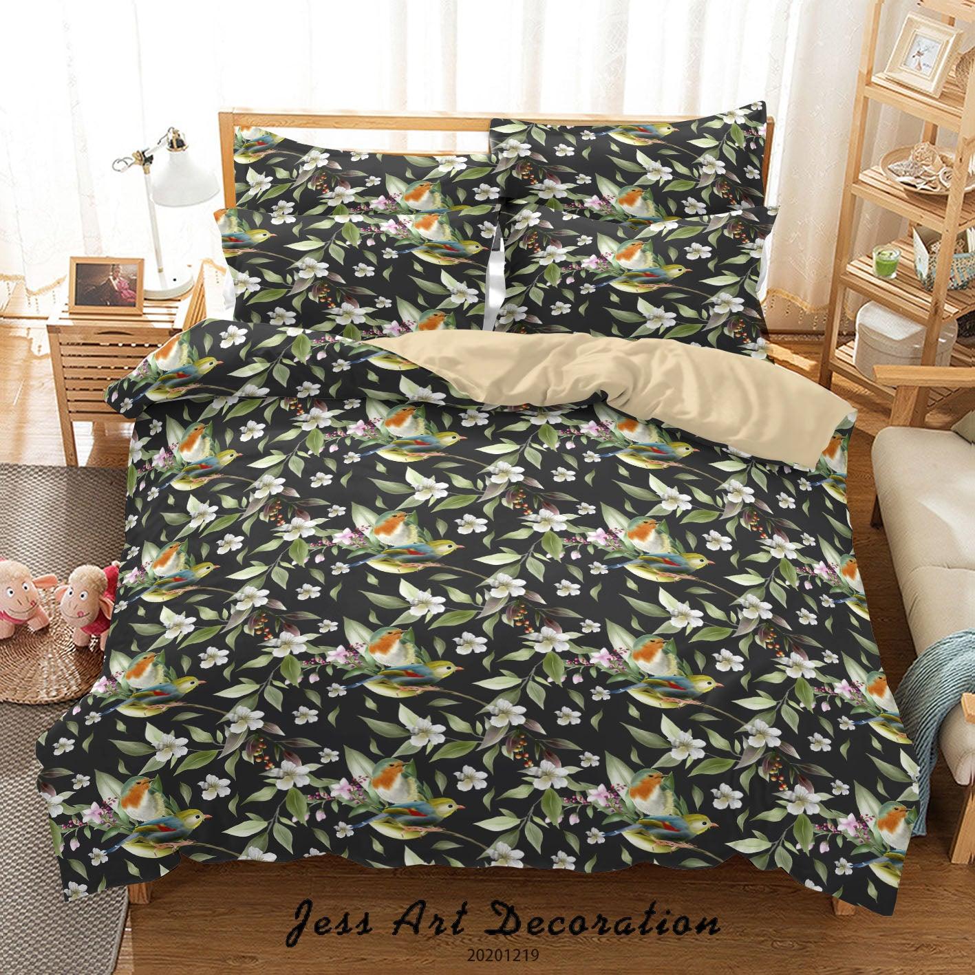 3D Watercolor Floral Bird Quilt Cover Set Bedding Set Duvet Cover Pillowcases 55- Jess Art Decoration