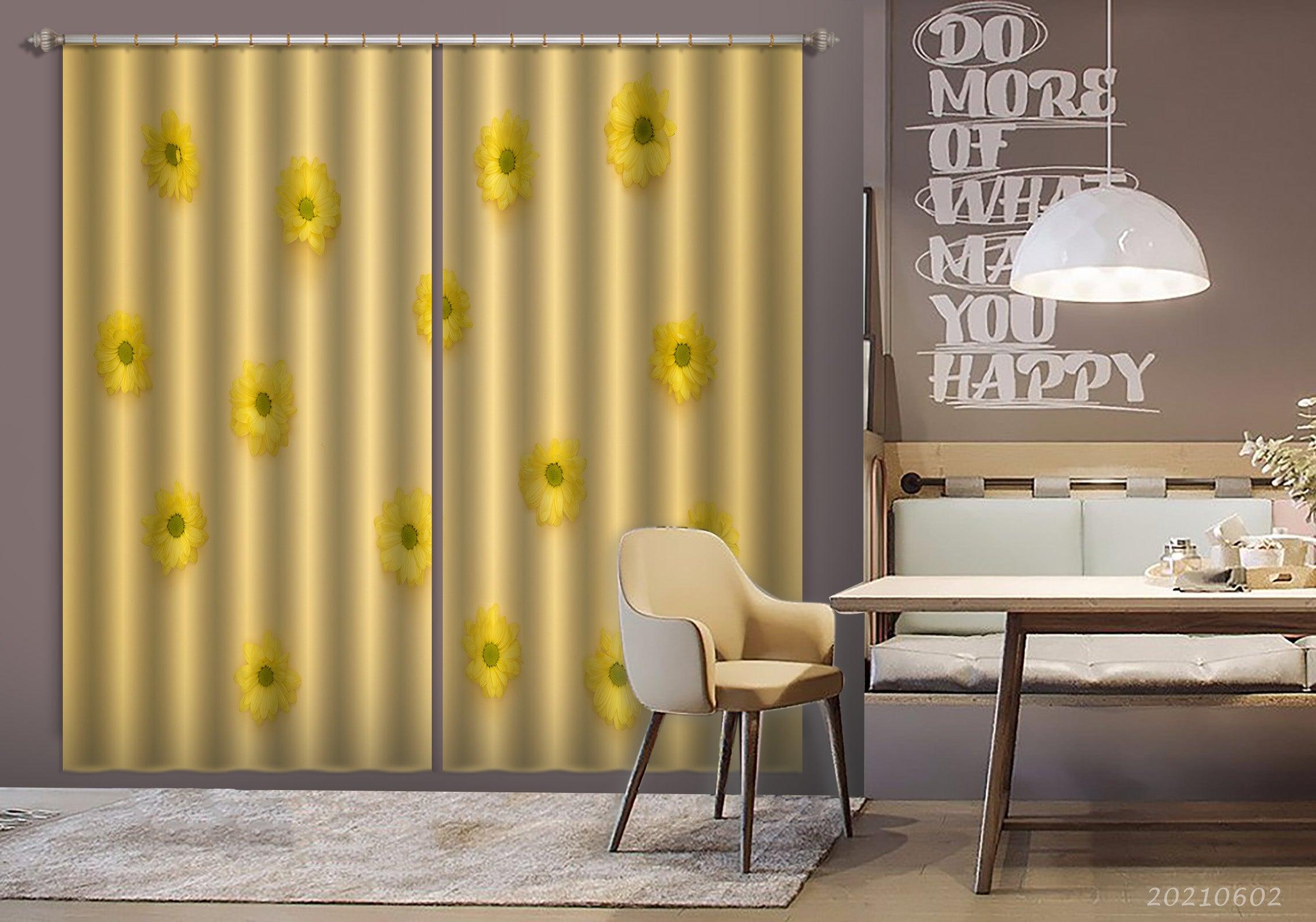 3D Yellow Flower Background Curtains and Drapes GD 589- Jess Art Decoration