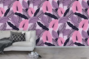 Hand Drawn Pink Purple Leaves Plant Pattern Wall Mural Wallpaper LXL- Jess Art Decoration