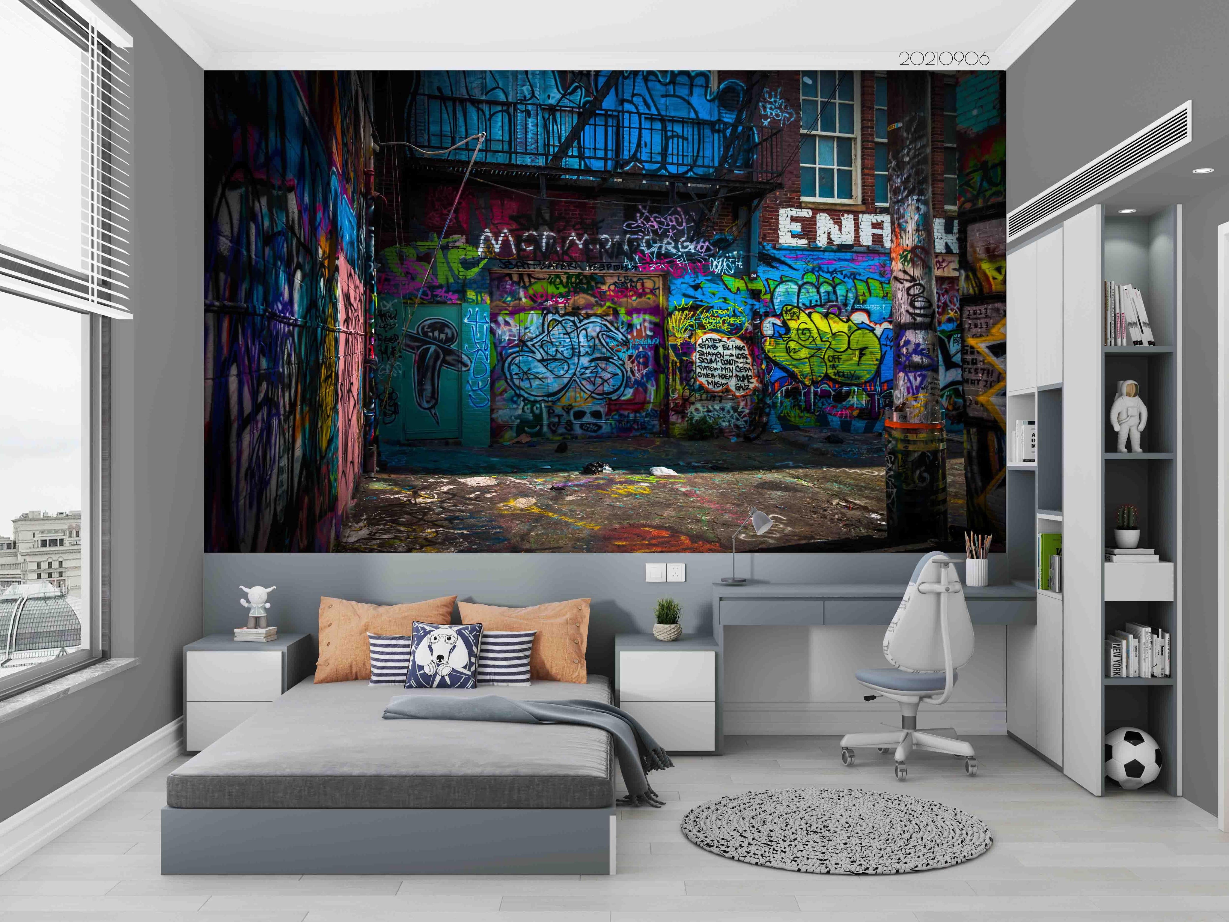 3D Abstract Color Graffiti Wall Mural Wallpaper LQH 520- Jess Art Decoration