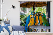 3D Zoo Blue Green Parrot Pattern Curtains and Drapes GD 809- Jess Art Decoration
