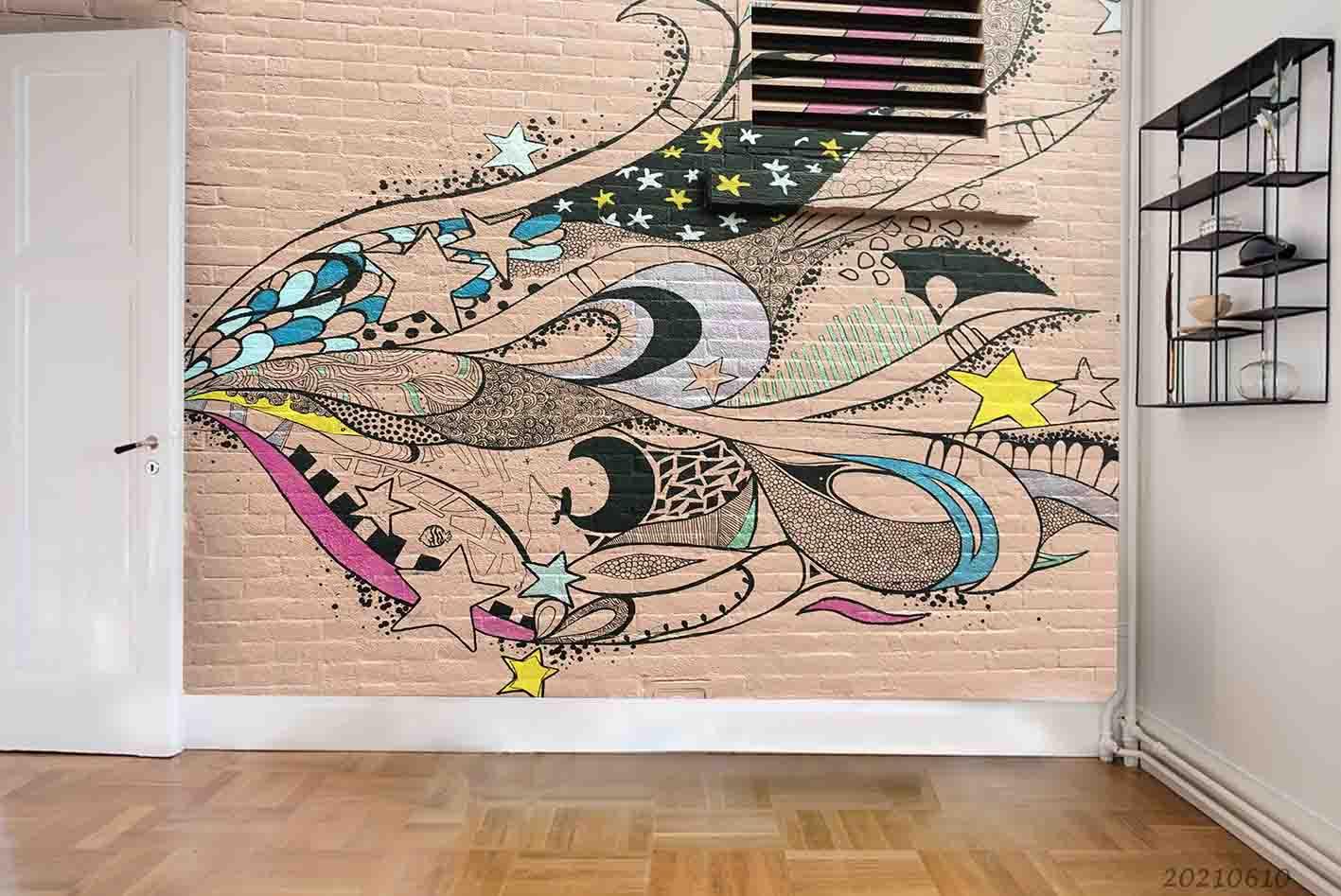 3D Abstract Hand-painted Stick Figure Brick Wall Mural Wallpaper SWW1828- Jess Art Decoration