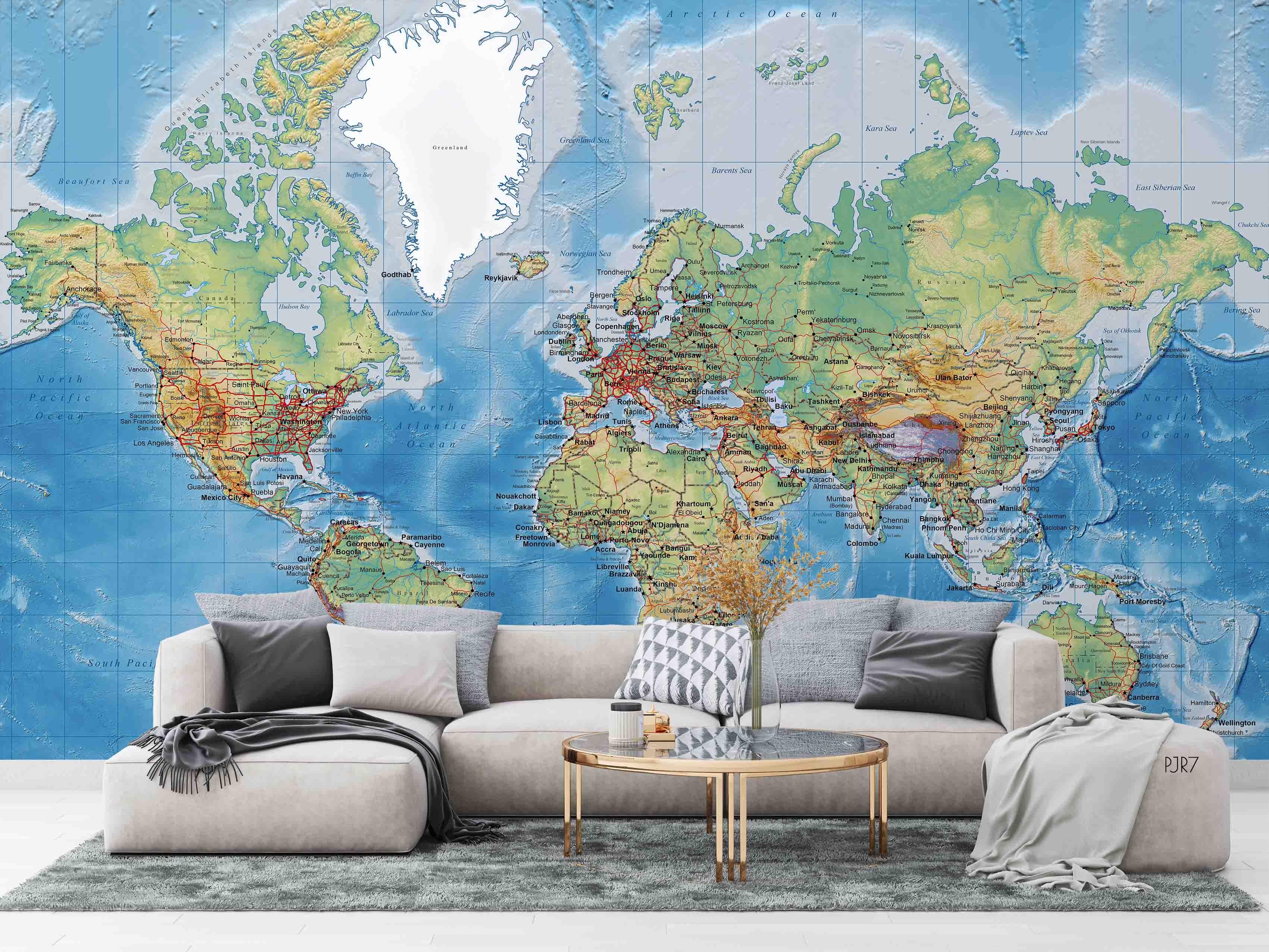 3D World Map Wall Mural Wallpaper WJ 6721- Jess Art Decoration
