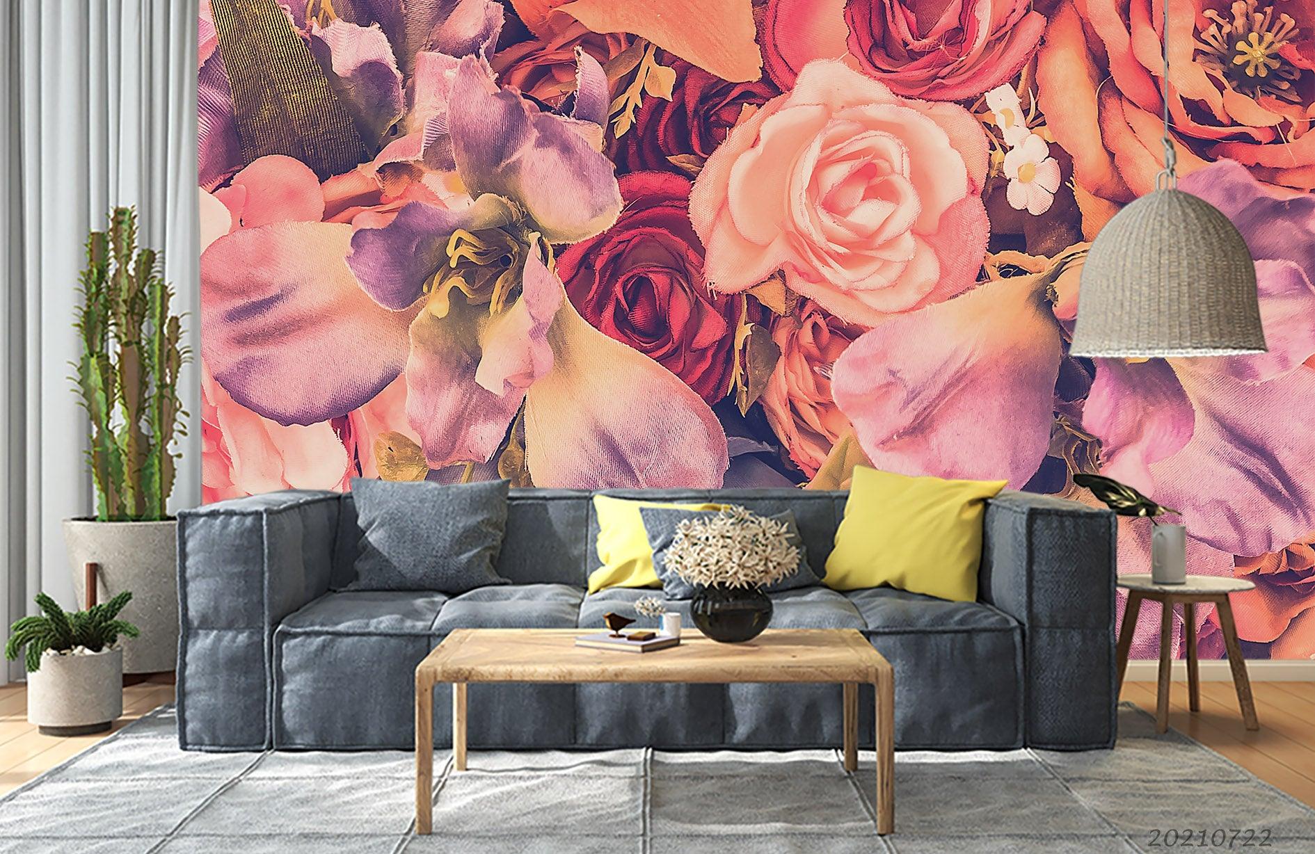 3D Hand Drawn Pink Floral Wall Mural Wallpaper LQH 530- Jess Art Decoration