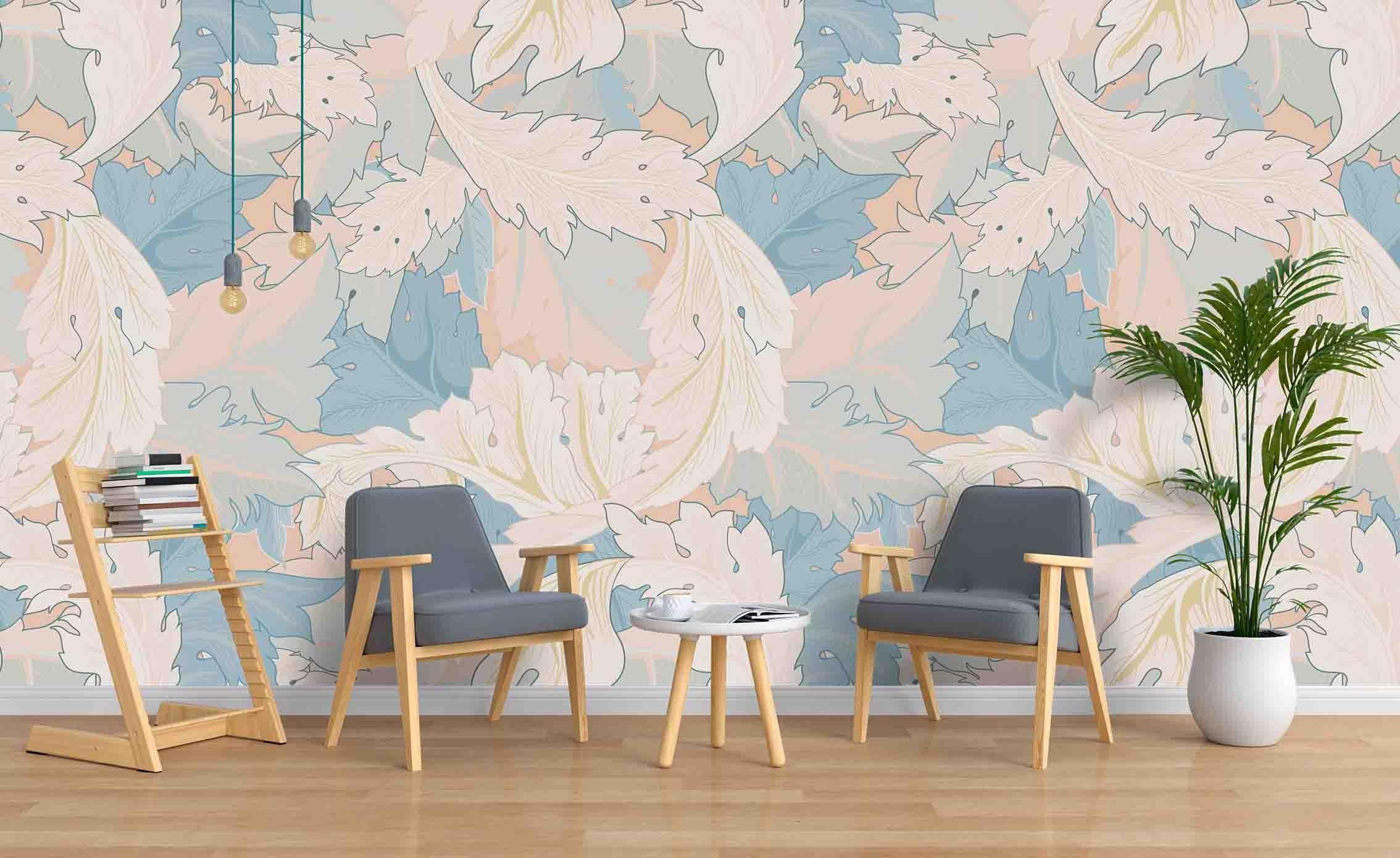3D Hand Painted Pink Leaves Wall Mural Wallpaper A148 LQH- Jess Art Decoration