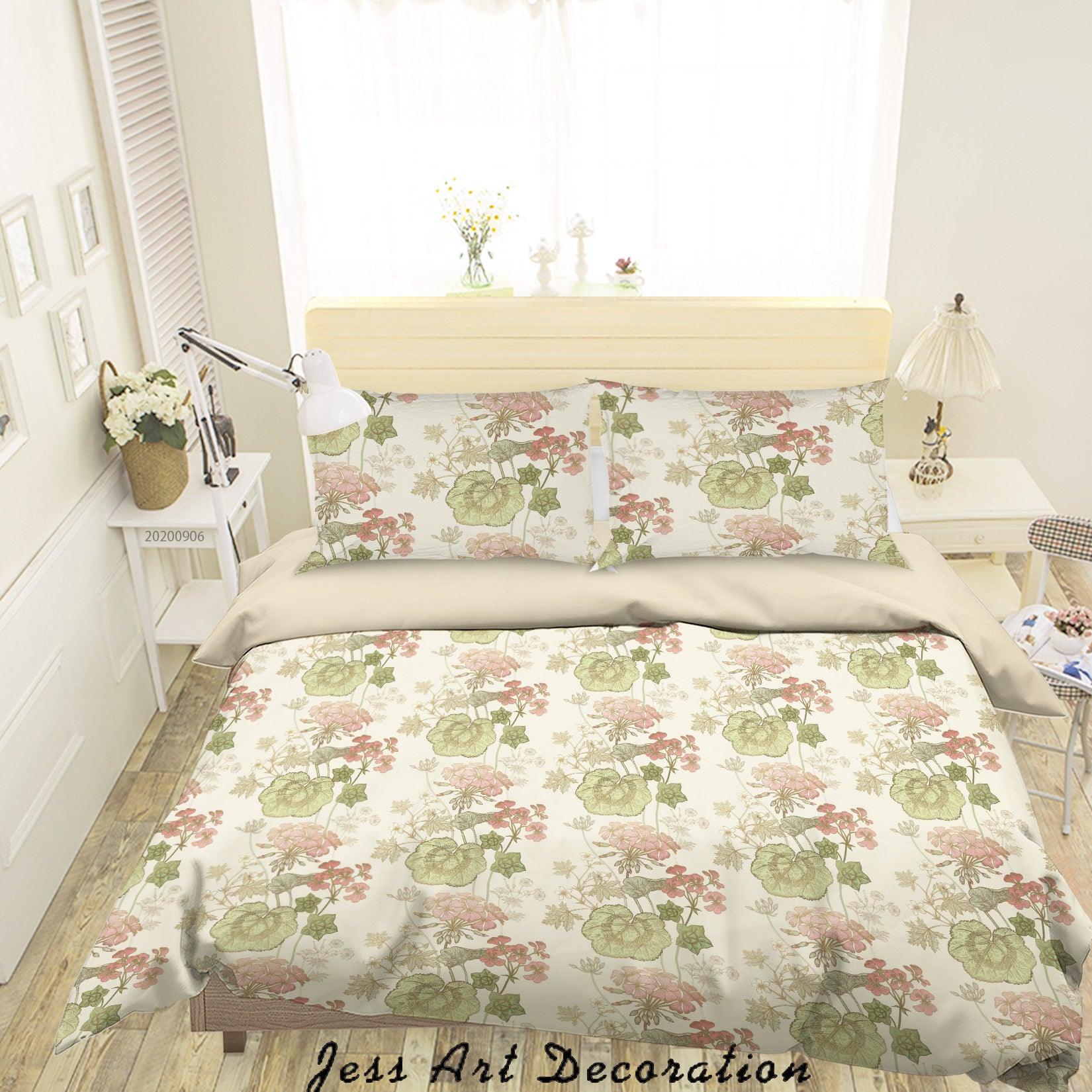3D Vintage Leaves White Floral Pattern Quilt Cover Set Bedding Set Duvet Cover Pillowcases WJ 3651- Jess Art Decoration