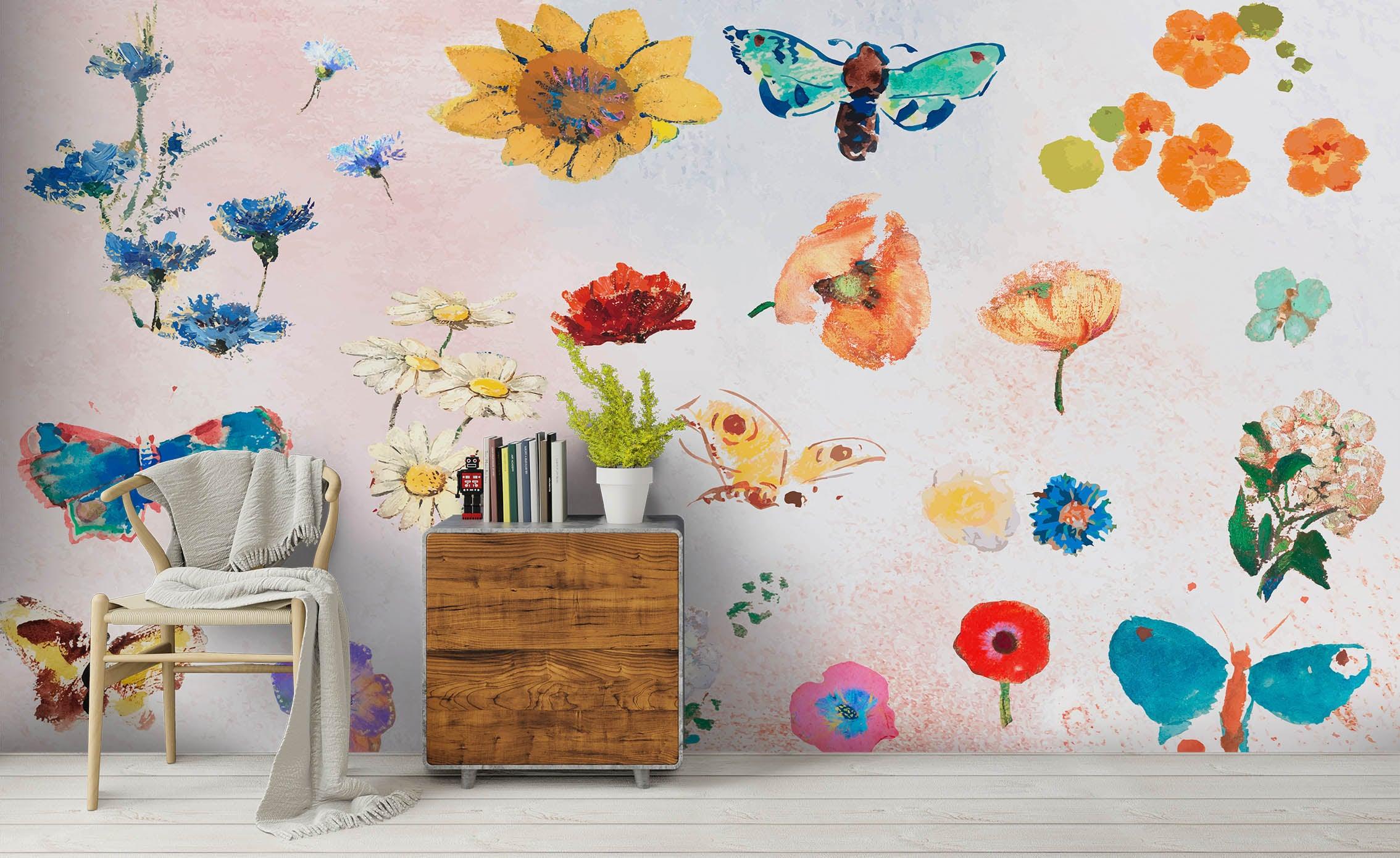 3D Watercolor Floral Butterfly Wall Mural Wallpaper 96 LQH- Jess Art Decoration
