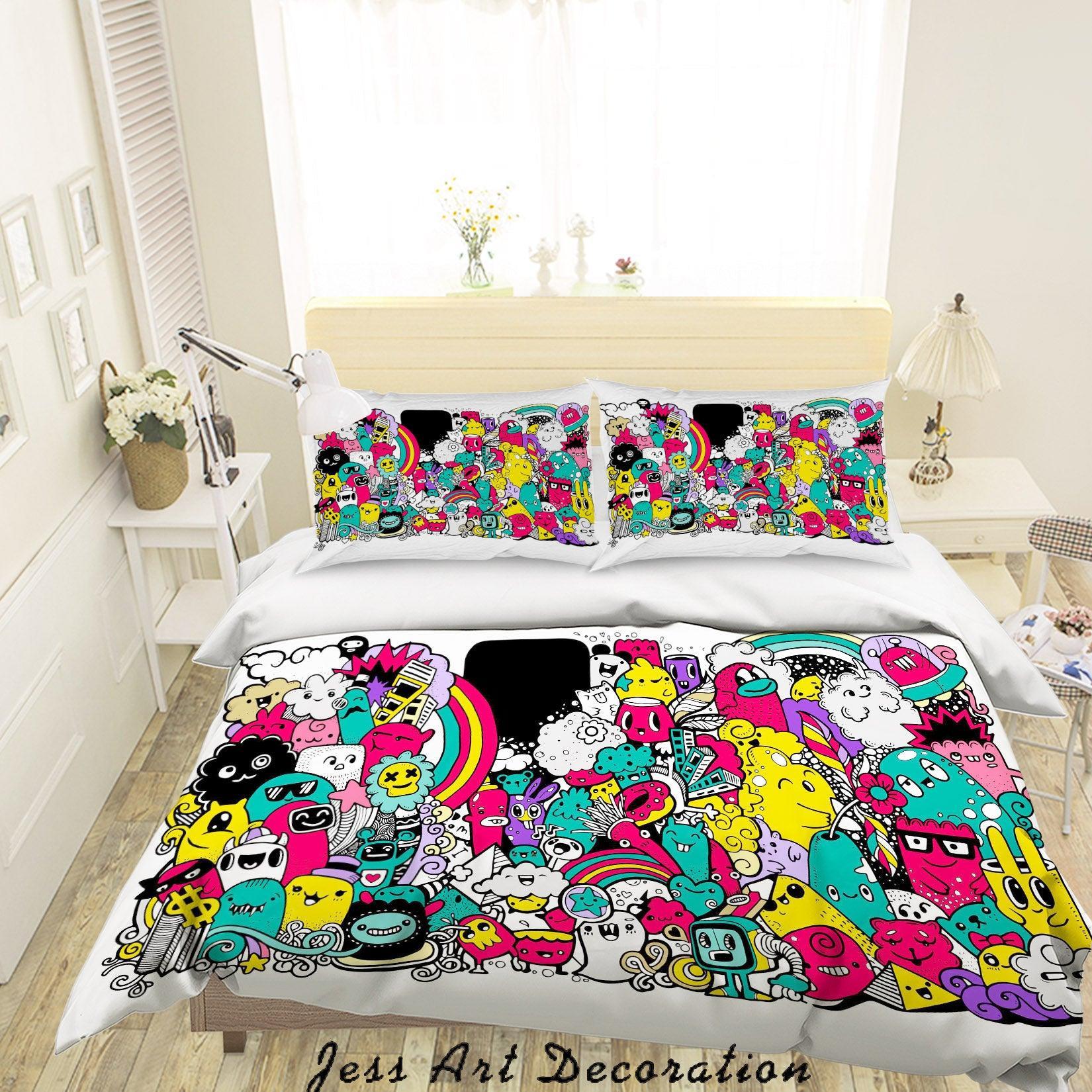 3D Graffiti Colorful Monster Quilt Cover Set Bedding Set Duvet Cover Pillowcases LXL 67- Jess Art Decoration