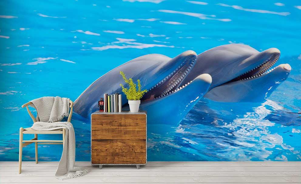 3D Blue Ocean Dolphin Wall Mural Wallpaper 153- Jess Art Decoration