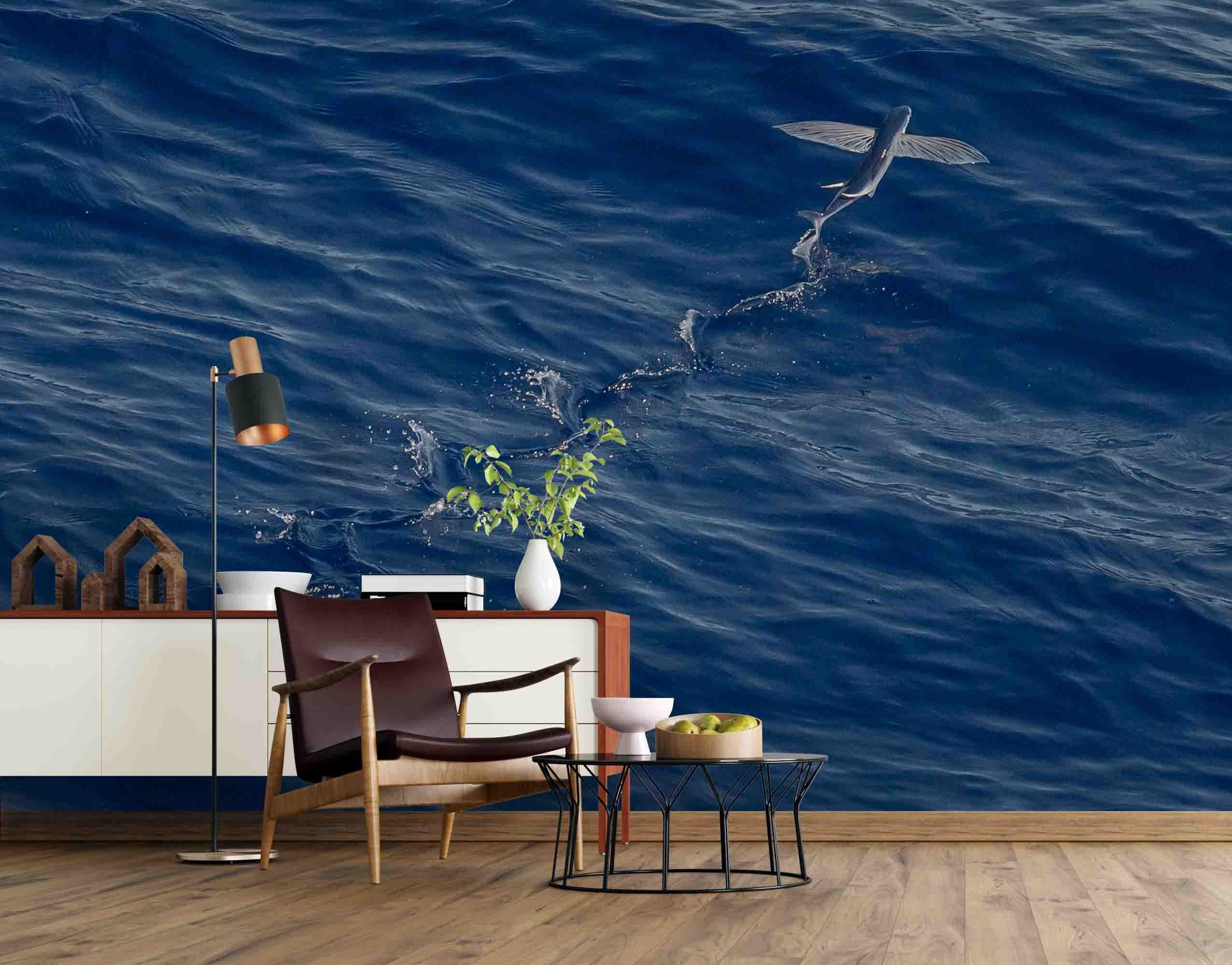 3D Blue Sea Fly Fish Wall Mural Wallpa 34- Jess Art Decoration