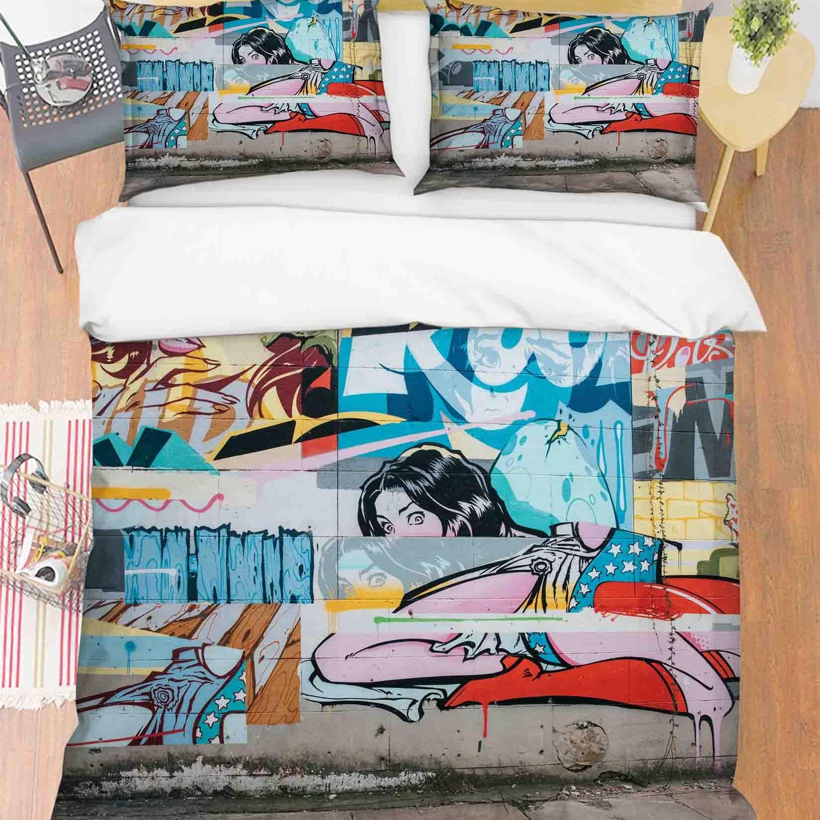 3D Abstract Colored Street Graffiti Quilt Cover Set Bedding Set Duvet Cover Pillowcases 125- Jess Art Decoration