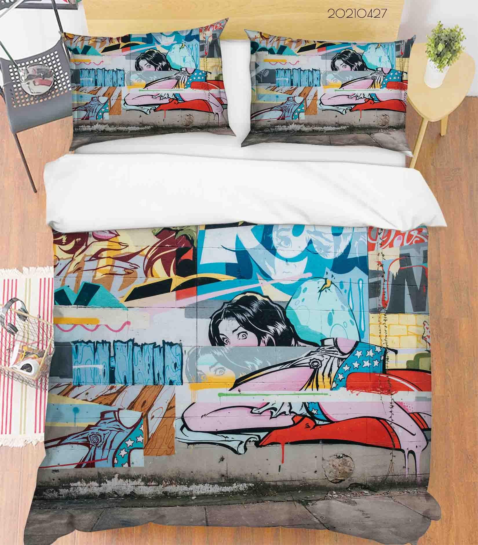3D Abstract Colored Street Graffiti Quilt Cover Set Bedding Set Duvet Cover Pillowcases 125- Jess Art Decoration