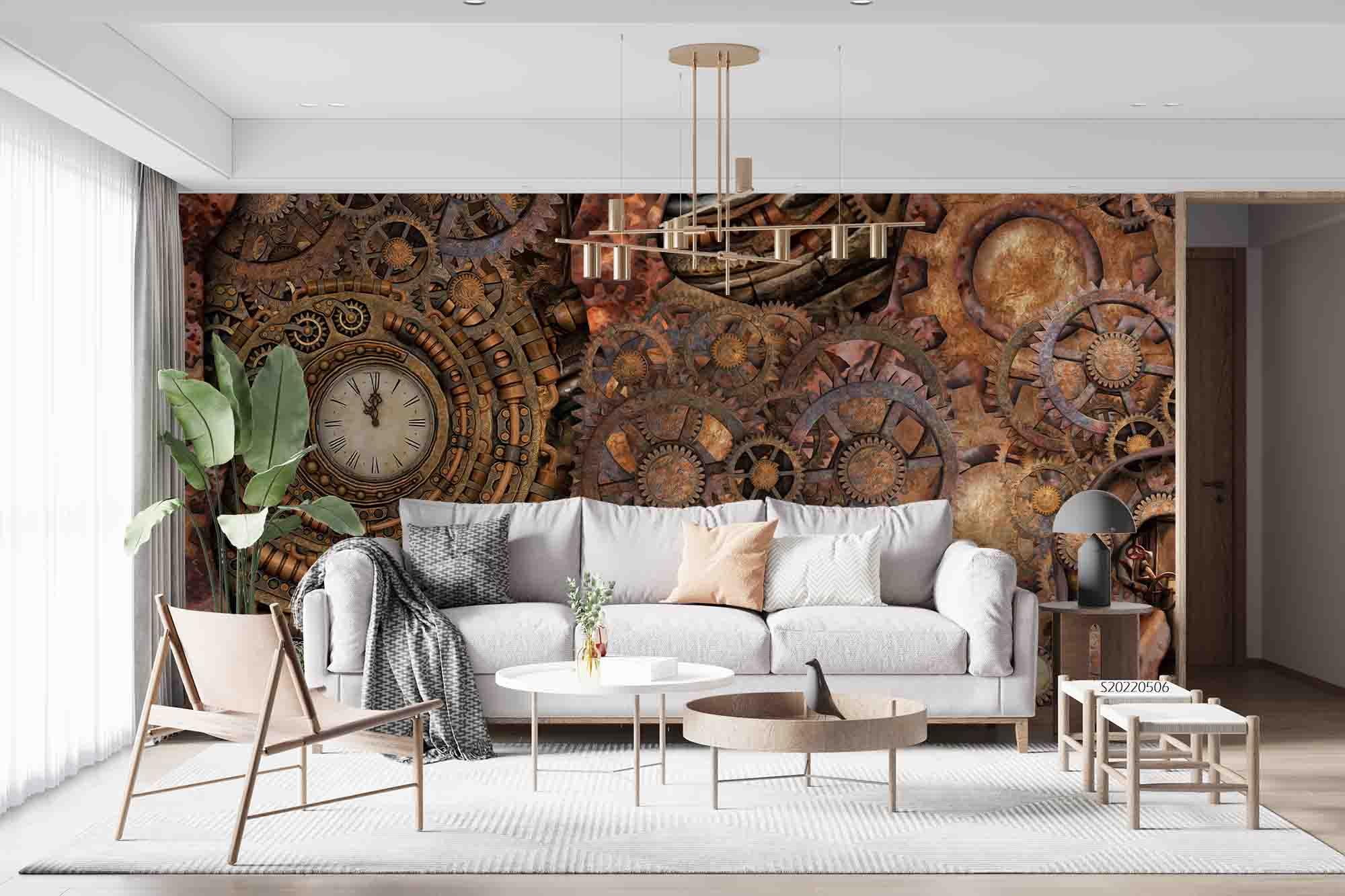 3D Vintage Copper Clock Wall Mural Wallpaper GD 4594- Jess Art Decoration