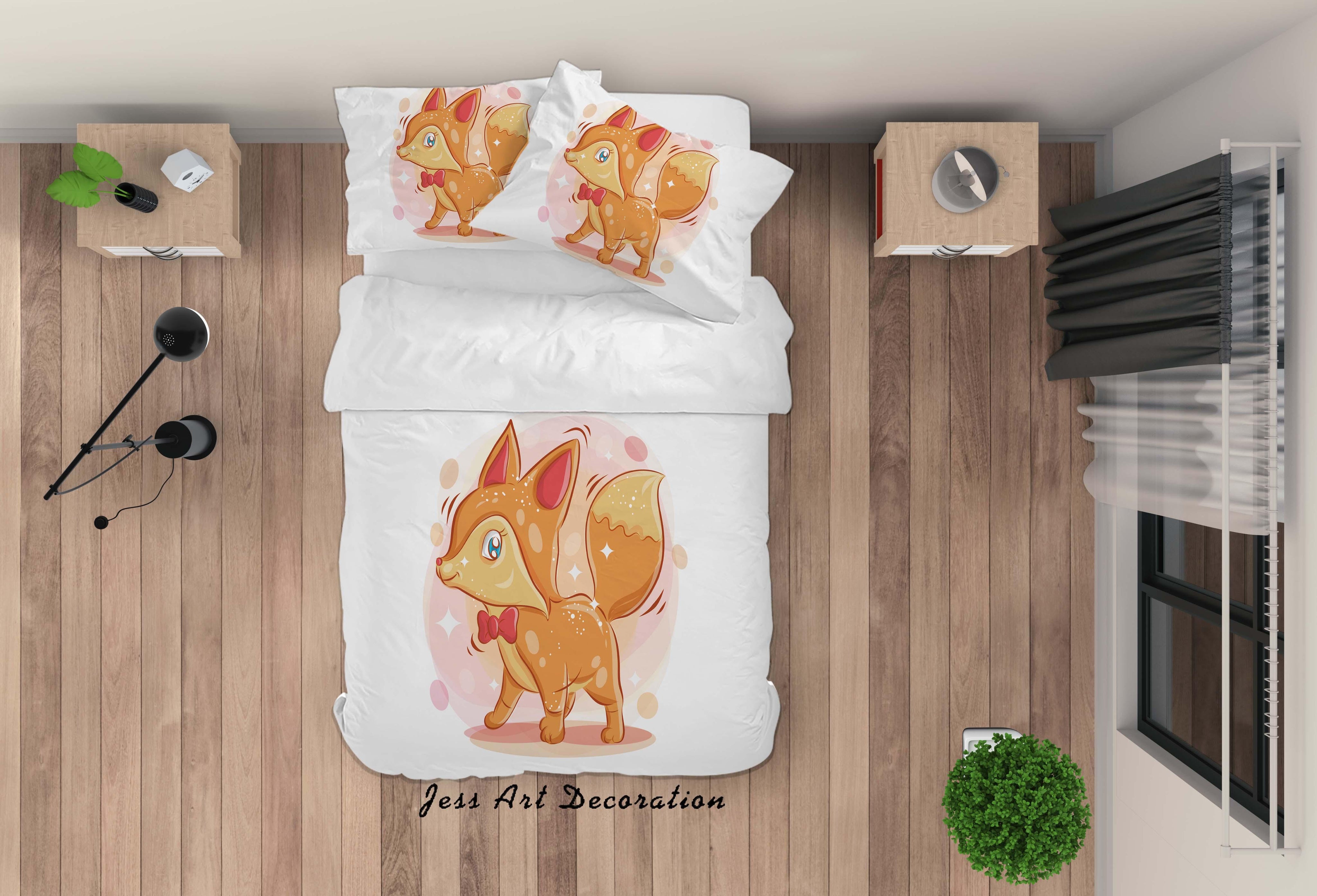 3D White Cartoon Animal Deer Quilt Cover Set Bedding Set Duvet Cover Pillowcases SF54- Jess Art Decoration