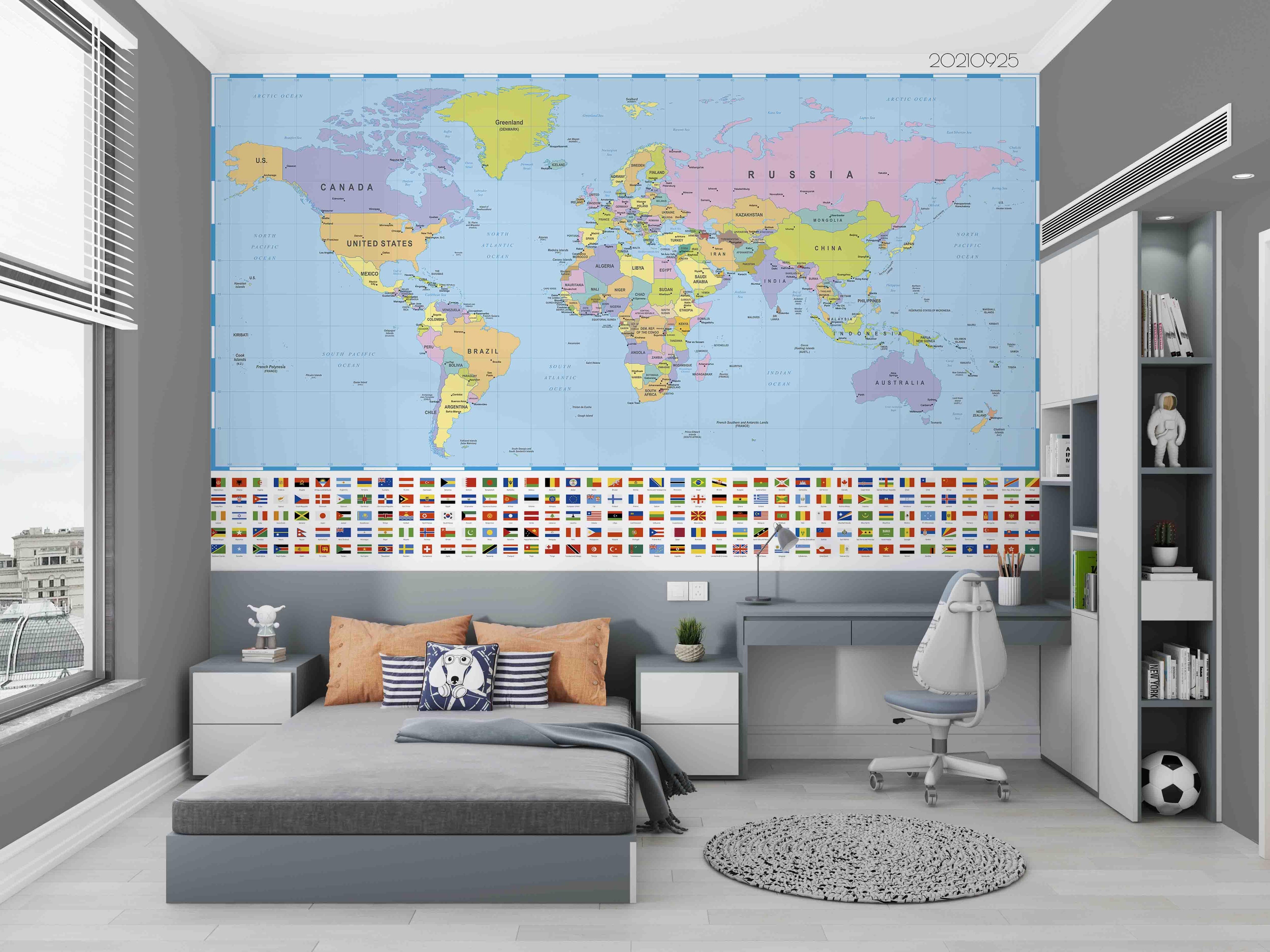 3D Blue World Map Wall Mural Wallpaper LQH 256- Jess Art Decoration