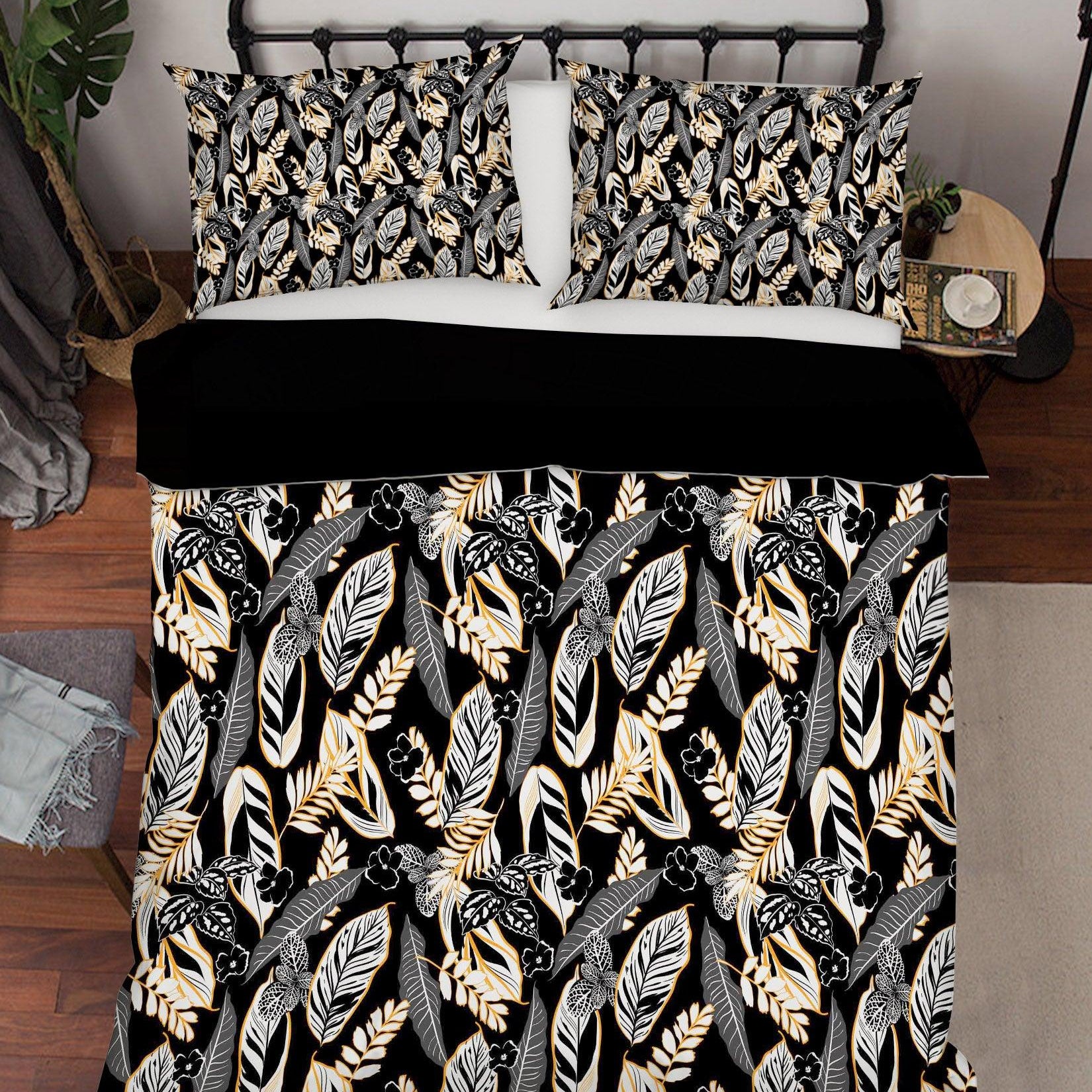 3D Abstract Hand Drawn Leaves Feather Pattern Quilt Cover Set Bedding Set Duvet Cover Pillowcases WJ 6872- Jess Art Decoration