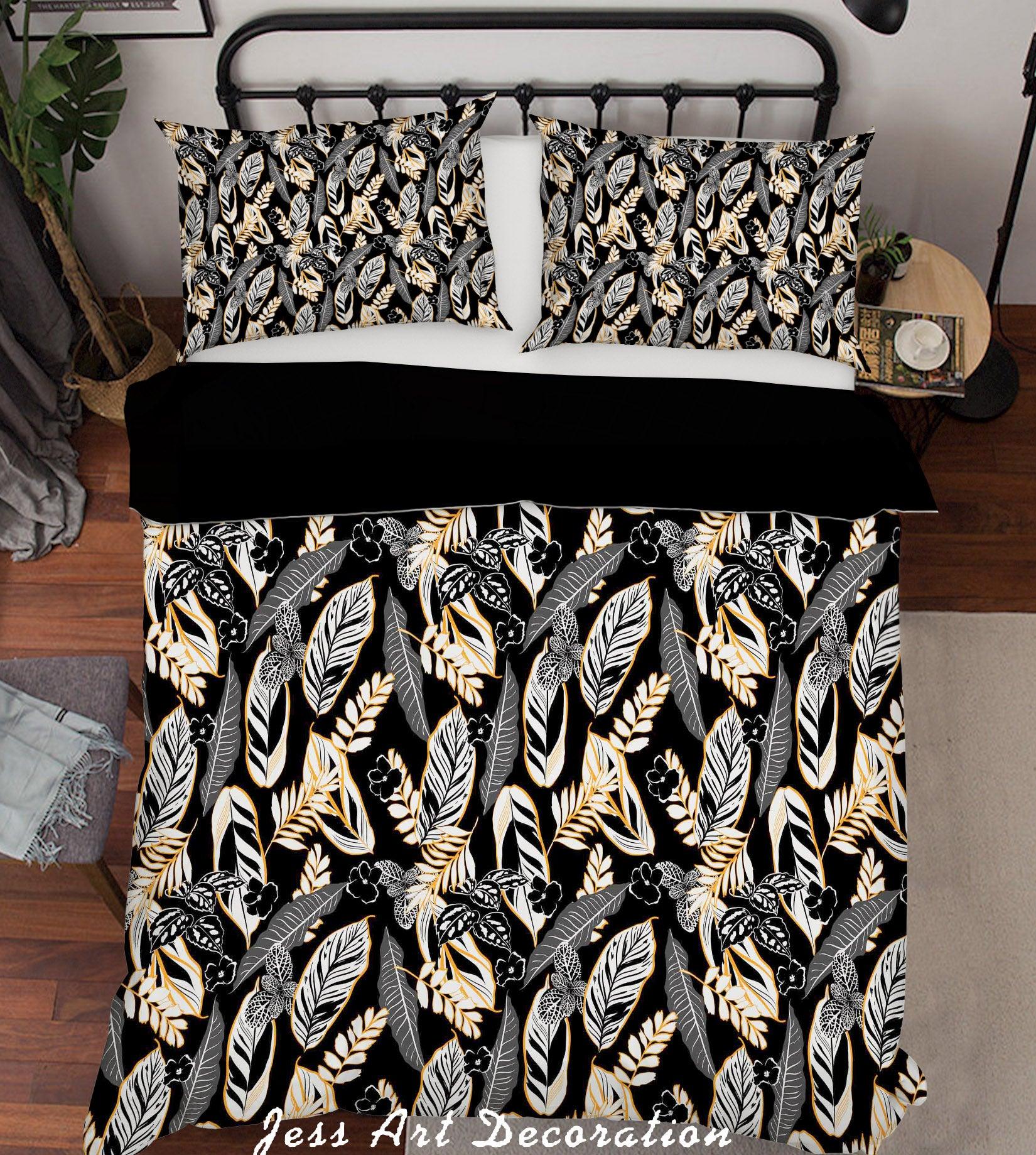 3D Abstract Hand Drawn Leaves Feather Pattern Quilt Cover Set Bedding Set Duvet Cover Pillowcases WJ 6872- Jess Art Decoration
