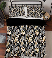 3D Abstract Hand Drawn Leaves Feather Pattern Quilt Cover Set Bedding Set Duvet Cover Pillowcases WJ 6872- Jess Art Decoration