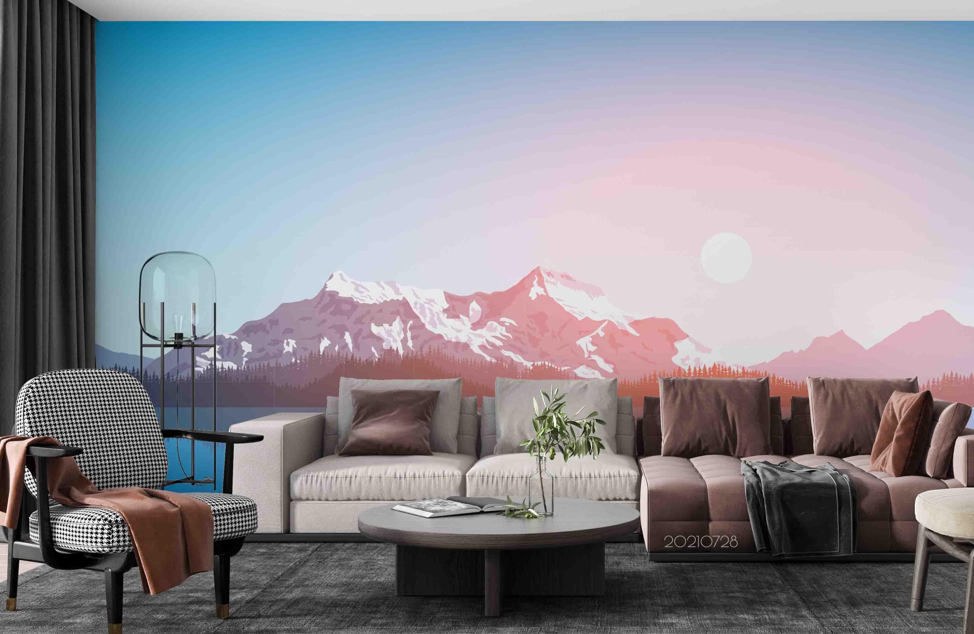 3D Mountain Range Forest Sunrise Wall Mural Wallpaper SWW3723- Jess Art Decoration