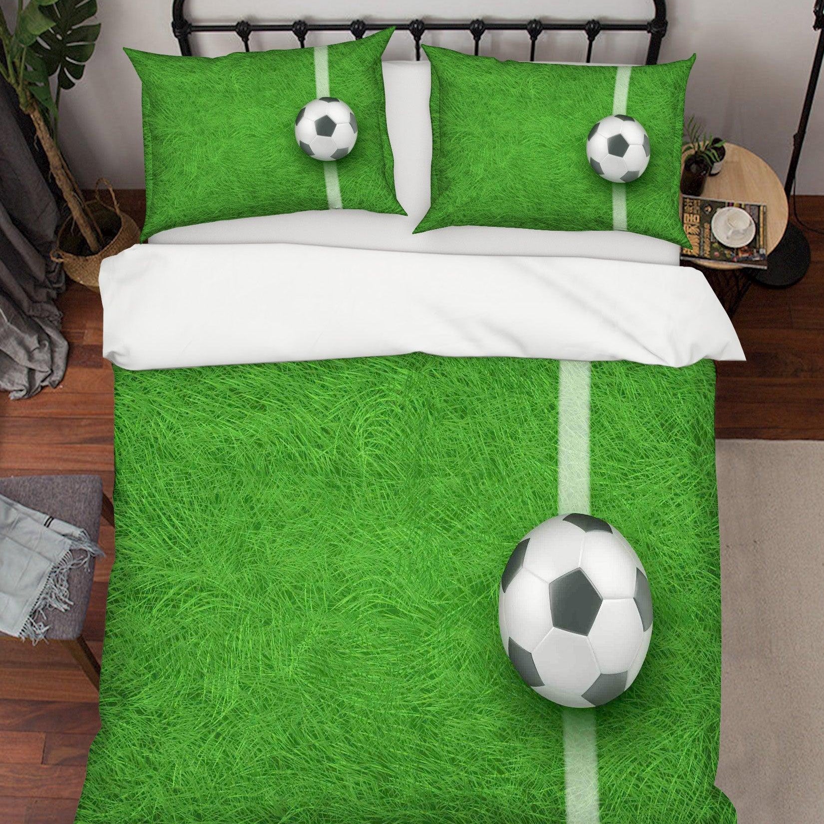 3D Green Football Soccer Quilt Cover Set Bedding Set Pillowcases 58- Jess Art Decoration