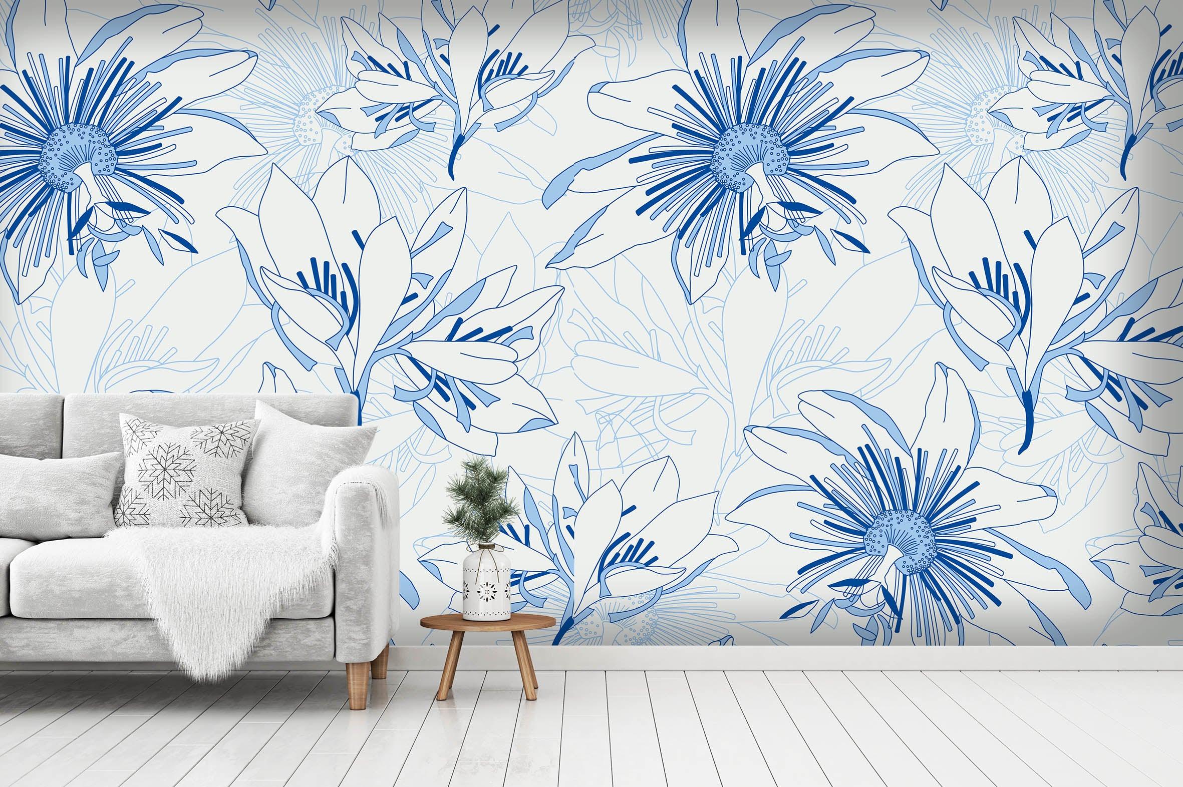3D Watercolor Blue Floral Wall Mural Wallpaper 11- Jess Art Decoration