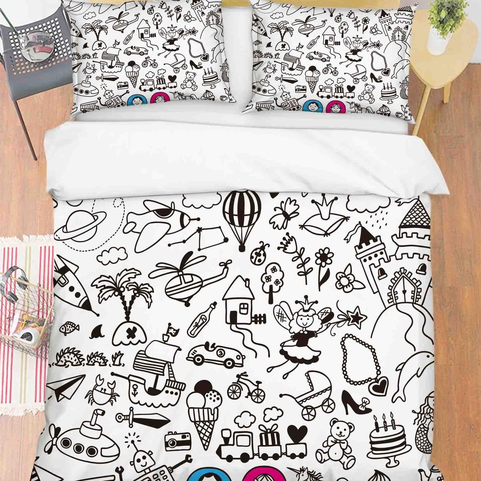 3D Abstract Cartoon Life Graffiti Quilt Cover Set Bedding Set Duvet Cover Pillowcases 90- Jess Art Decoration