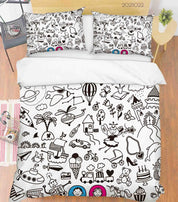 3D Abstract Cartoon Life Graffiti Quilt Cover Set Bedding Set Duvet Cover Pillowcases 90- Jess Art Decoration