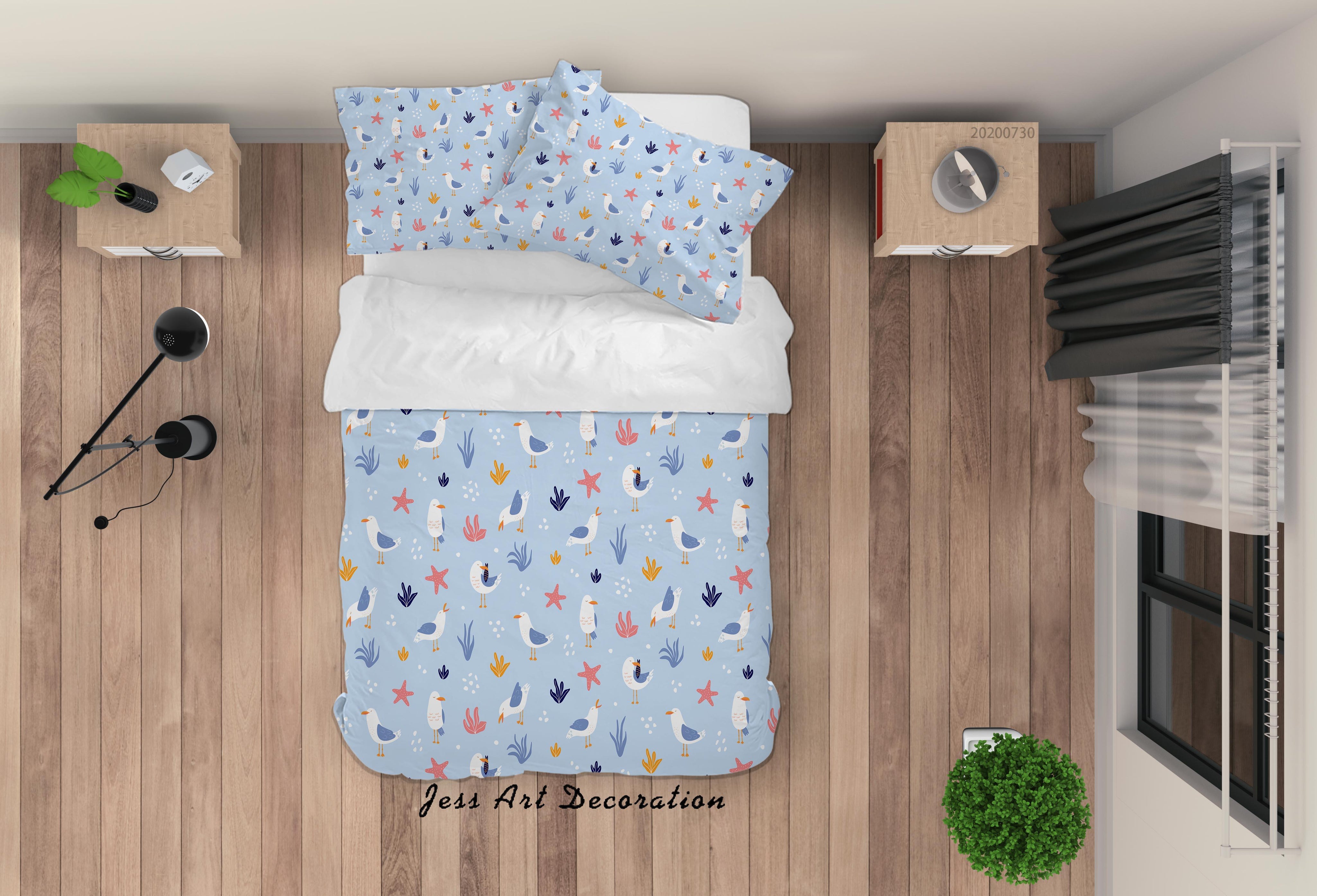 3D Blue Seagull Starfish Quilt Cover Set Bedding Set Duvet Cover Pillowcases LXL 1- Jess Art Decoration