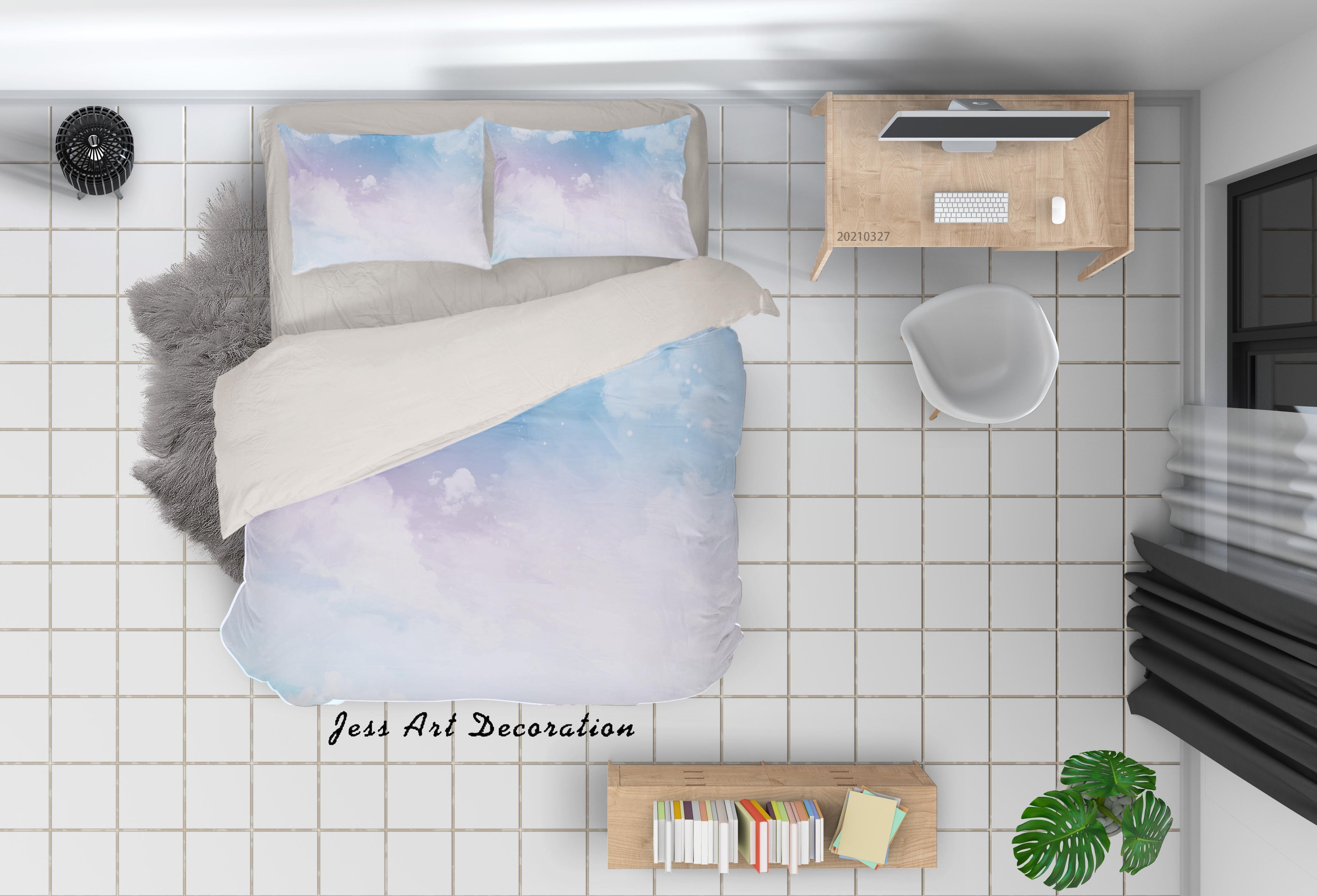 3D Watercolor Sky Cloud Quilt Cover Set Bedding Set Duvet Cover Pillowcases 55- Jess Art Decoration