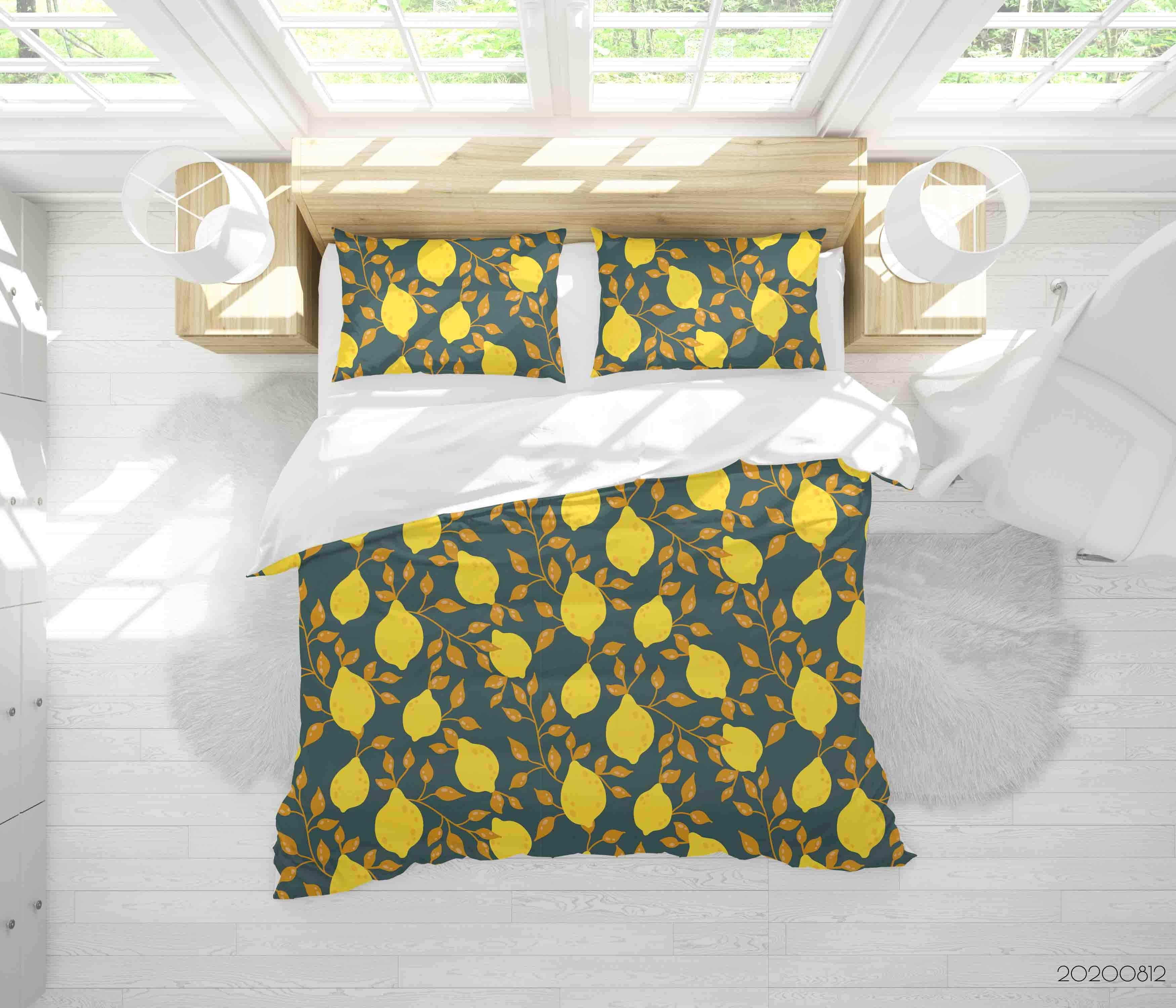 3D Vintage Lemon Pattern Quilt Cover Set Bedding Set Duvet Cover Pillowcases LXL- Jess Art Decoration