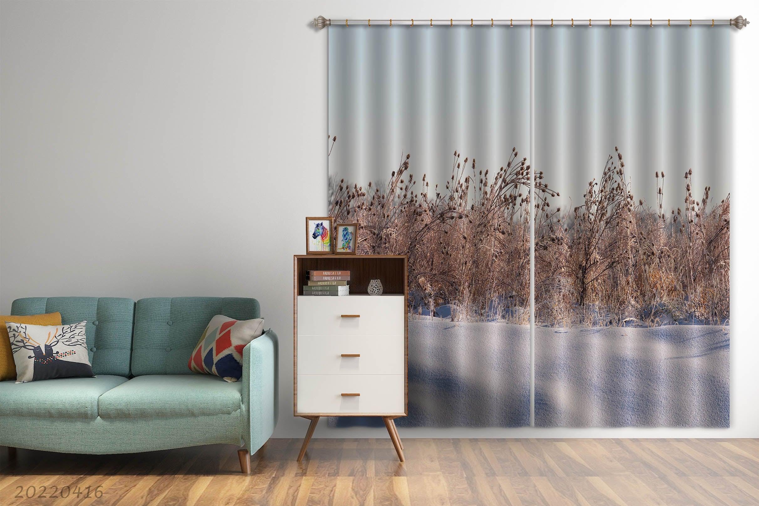 3D Snow Field Grass Plant Curtains and Drapes GD 4578- Jess Art Decoration