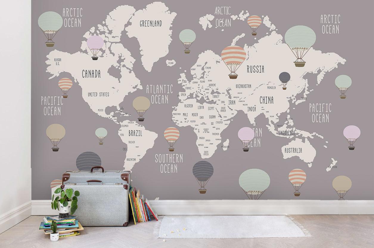 3D Cartoon Grey World Map Wall Mural Wallpaper LQH 91- Jess Art Decoration