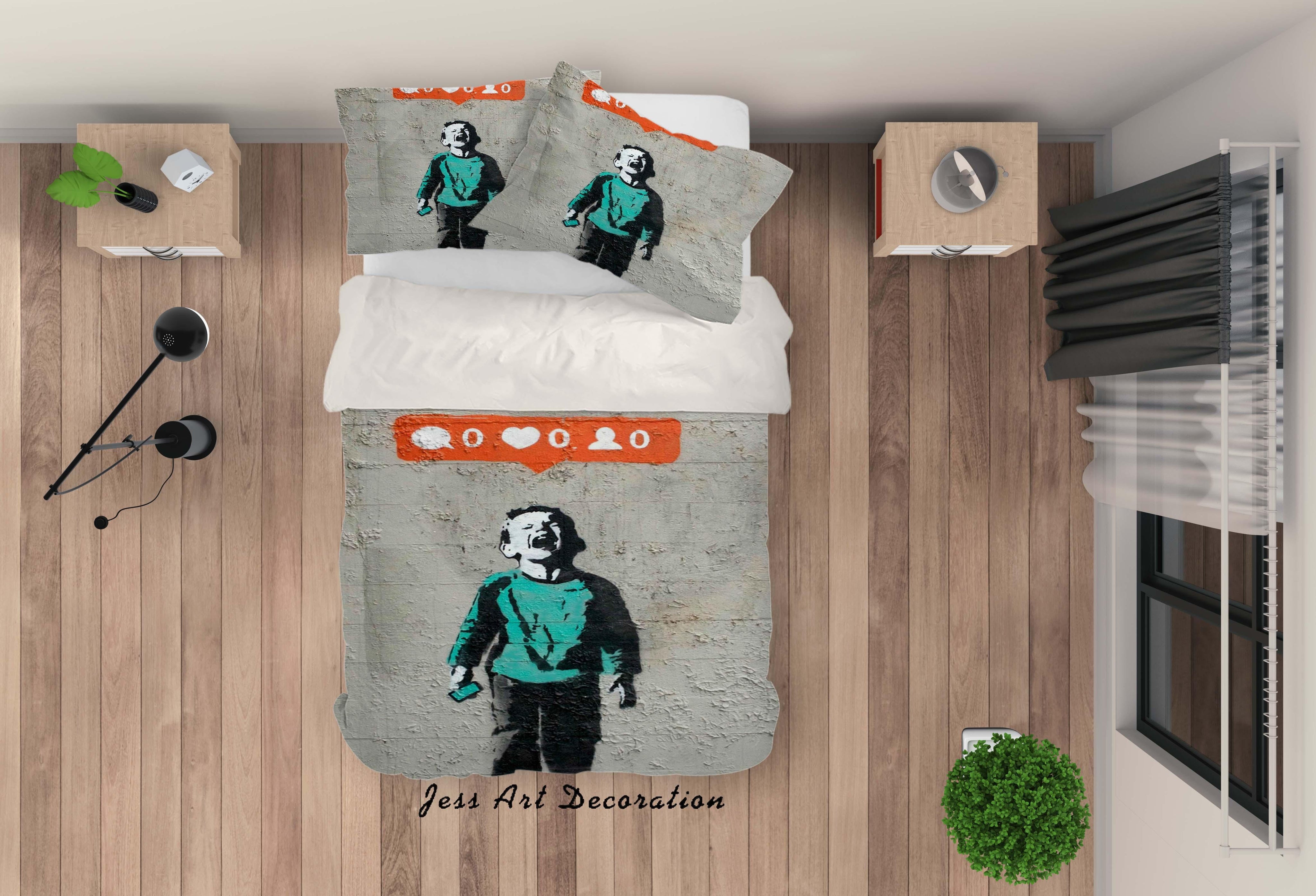 3D Banksy Cry Boy Colorized Quilt Cover Set Bedding Set Duvet Cover Pillowcases  ZY D76- Jess Art Decoration