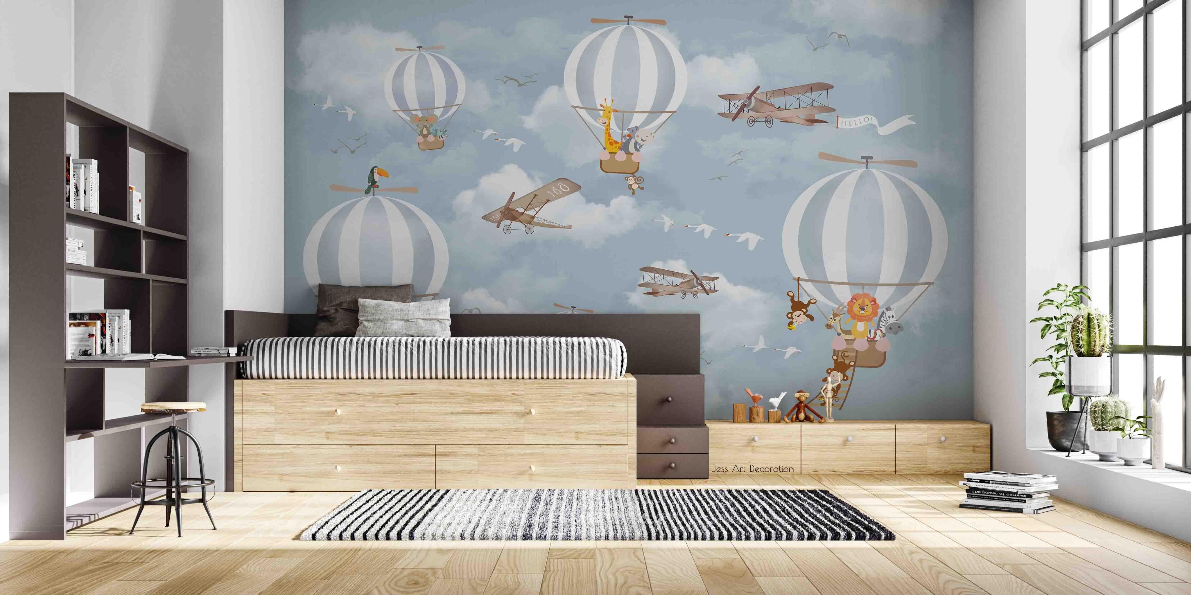 3D Hot Air Balloon Retro Airplane Animal Wall Mural Wallpaper GD 2817- Jess Art Decoration
