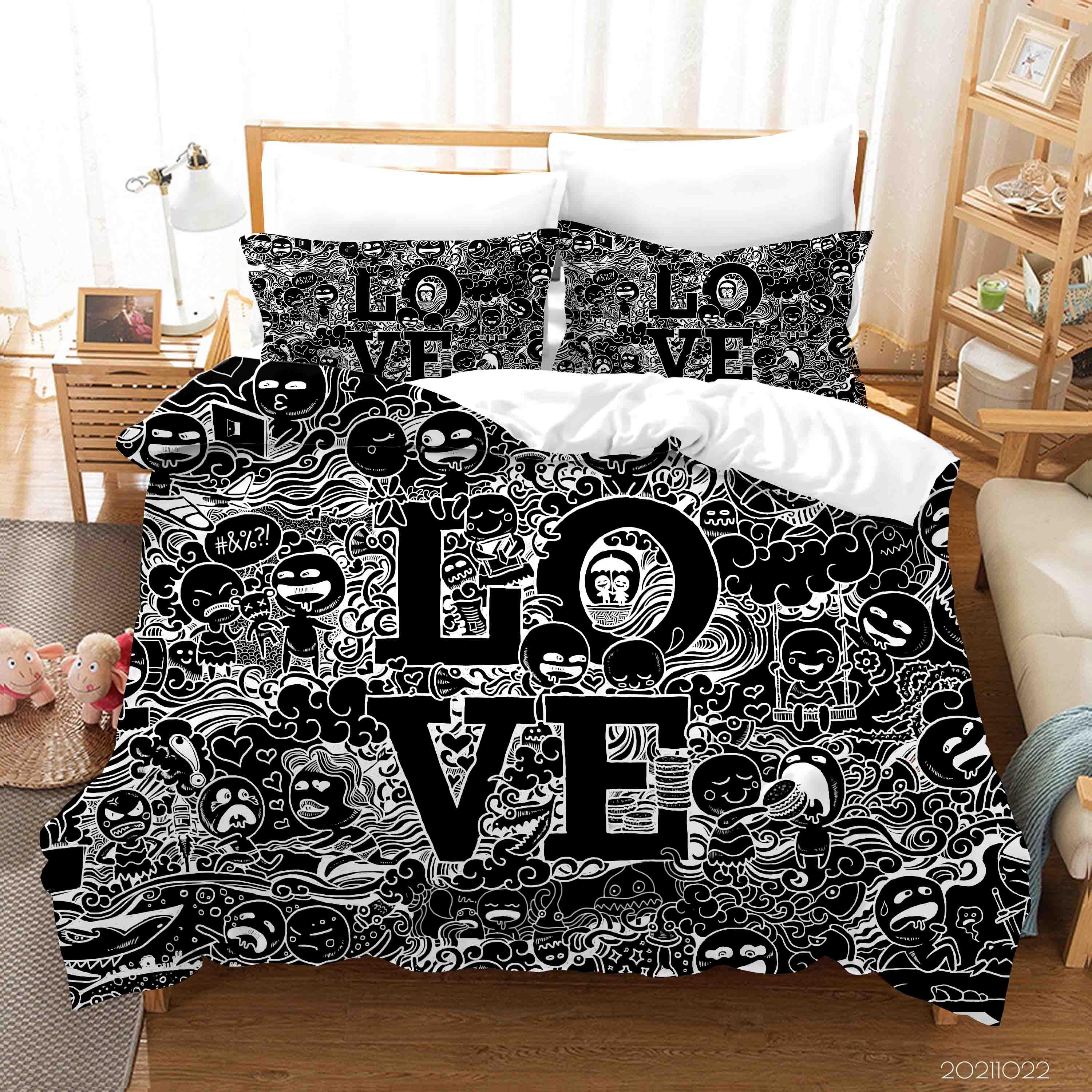 3D Abstract Love Illustration Art Doodle Quilt Cover Set Bedding Set Duvet Cover Pillowcases 103- Jess Art Decoration