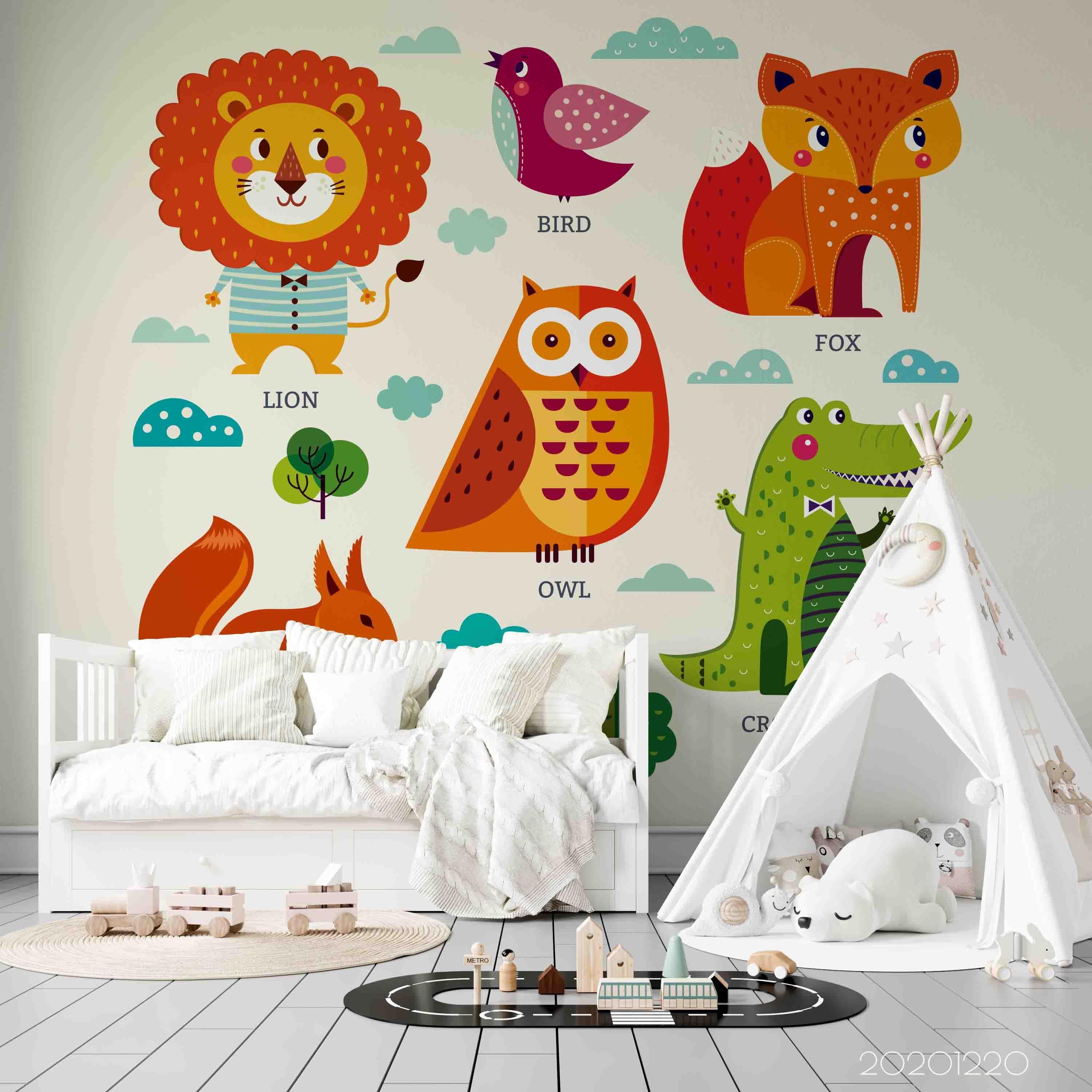 3D Hand Drawn Animal Lion Fox Bird Wall Mural Wallpaper LQH 137- Jess Art Decoration