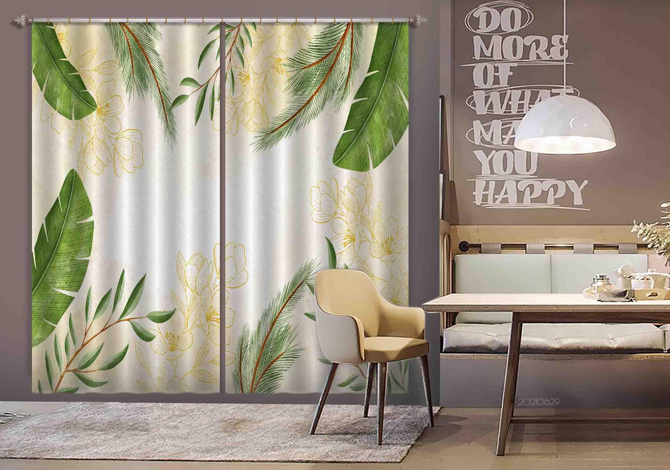 3D Watercolor Tropical Floral Plant Leaf Green Curtains and Drapes LLL 343- Jess Art Decoration