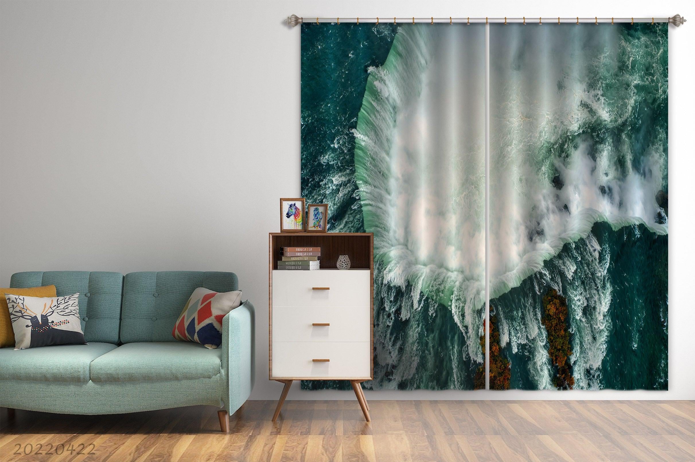 3D Aerial View Ocean Wave Landscape Curtains and Drapes GD 4176- Jess Art Decoration