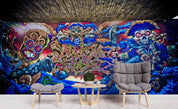 3D Dark Blue Graffiti Art Demon Wall Mural Wallpaper ZY D28- Jess Art Decoration