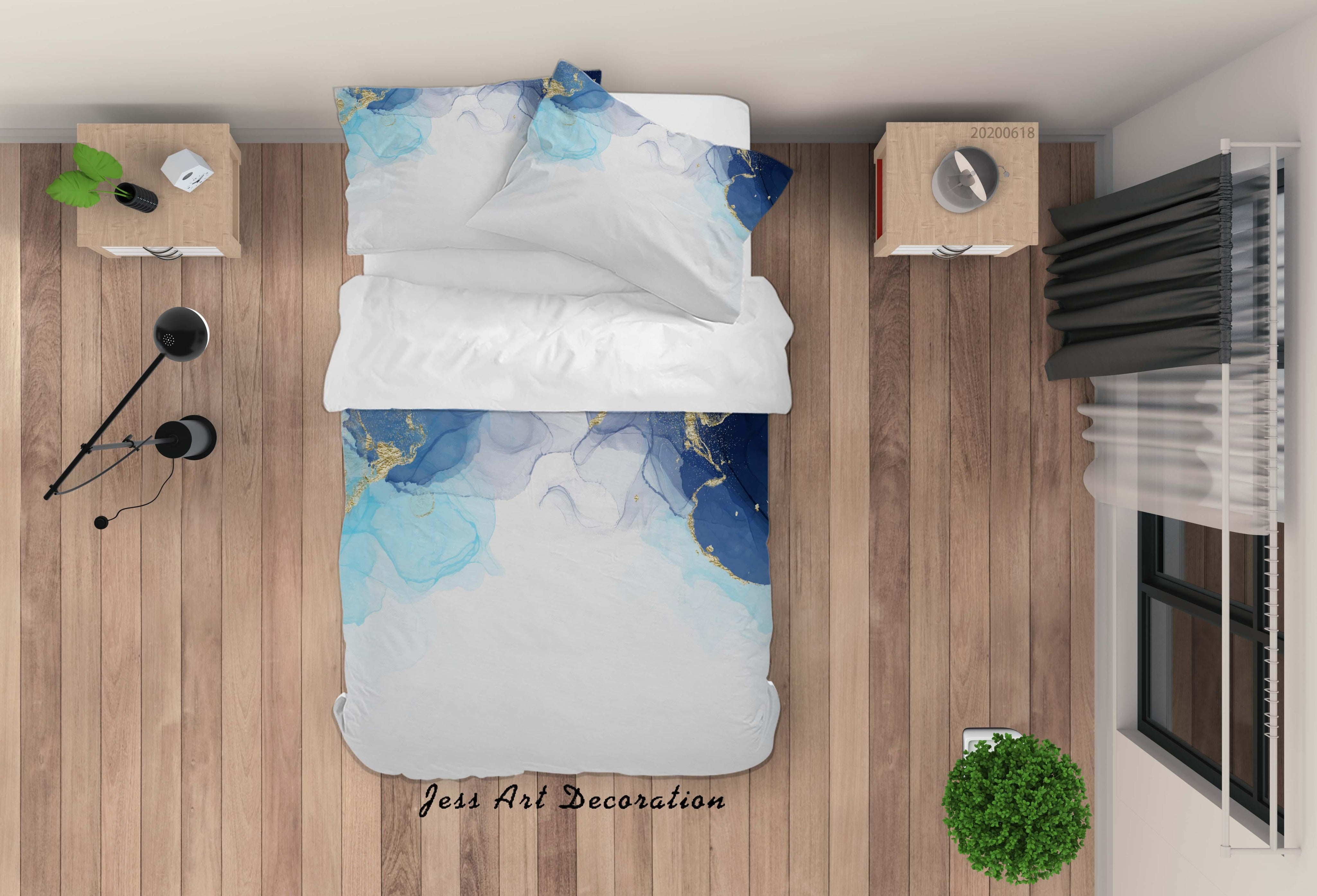 3D White Blue Watercolor Quilt Cover Set Bedding Set Duvet Cover Pillowcases SF16- Jess Art Decoration