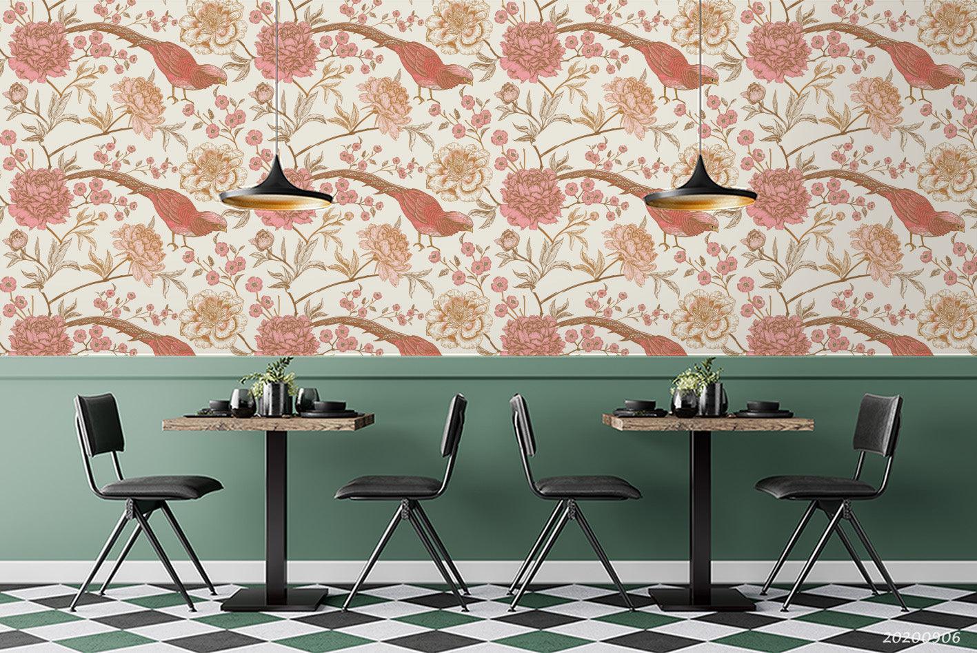 Vinatge Pink Floral Leaves Plant Pattern Wall Mural Wallpaper LXL- Jess Art Decoration