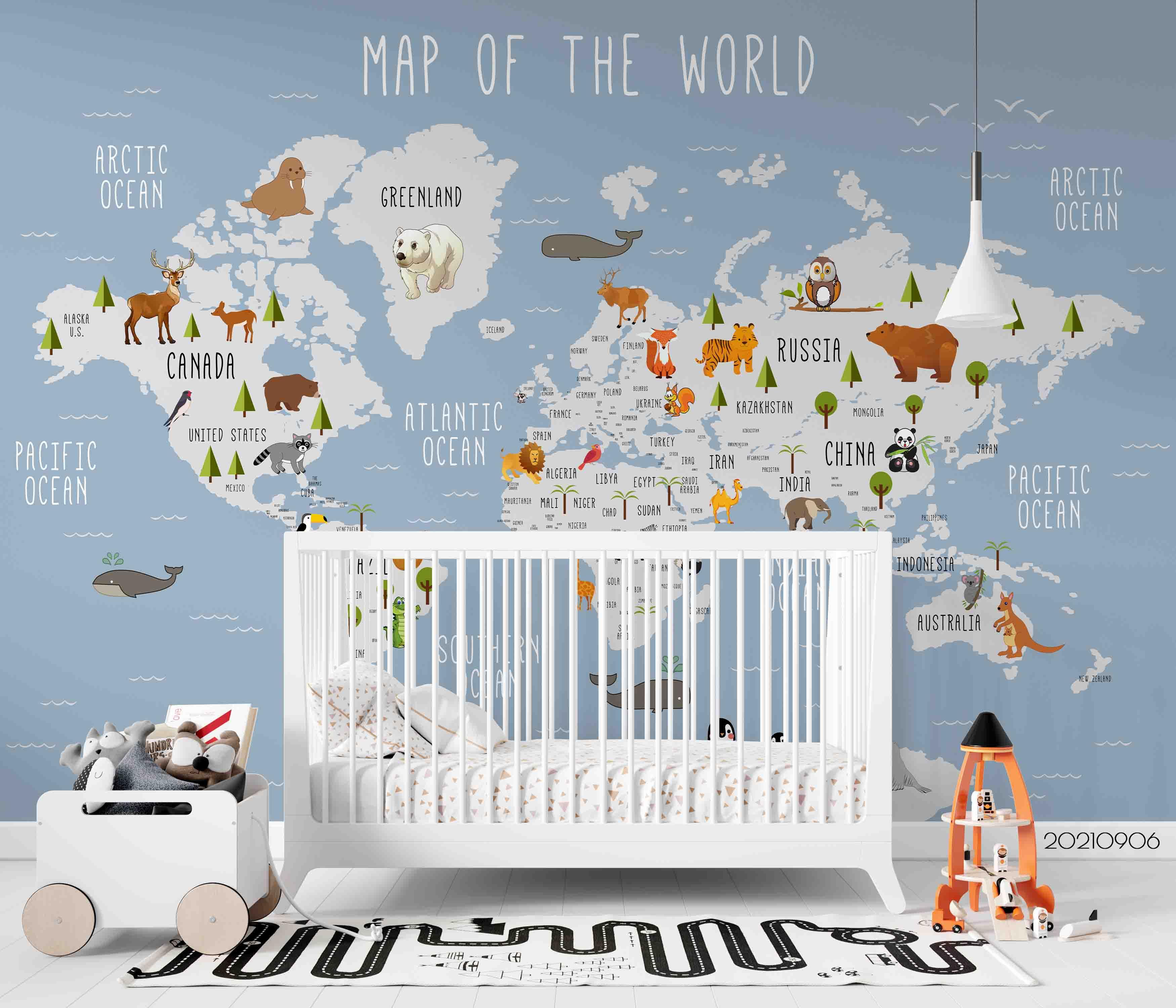 3D Blue World Map Wall Mural Wallpaper LQH 547- Jess Art Decoration